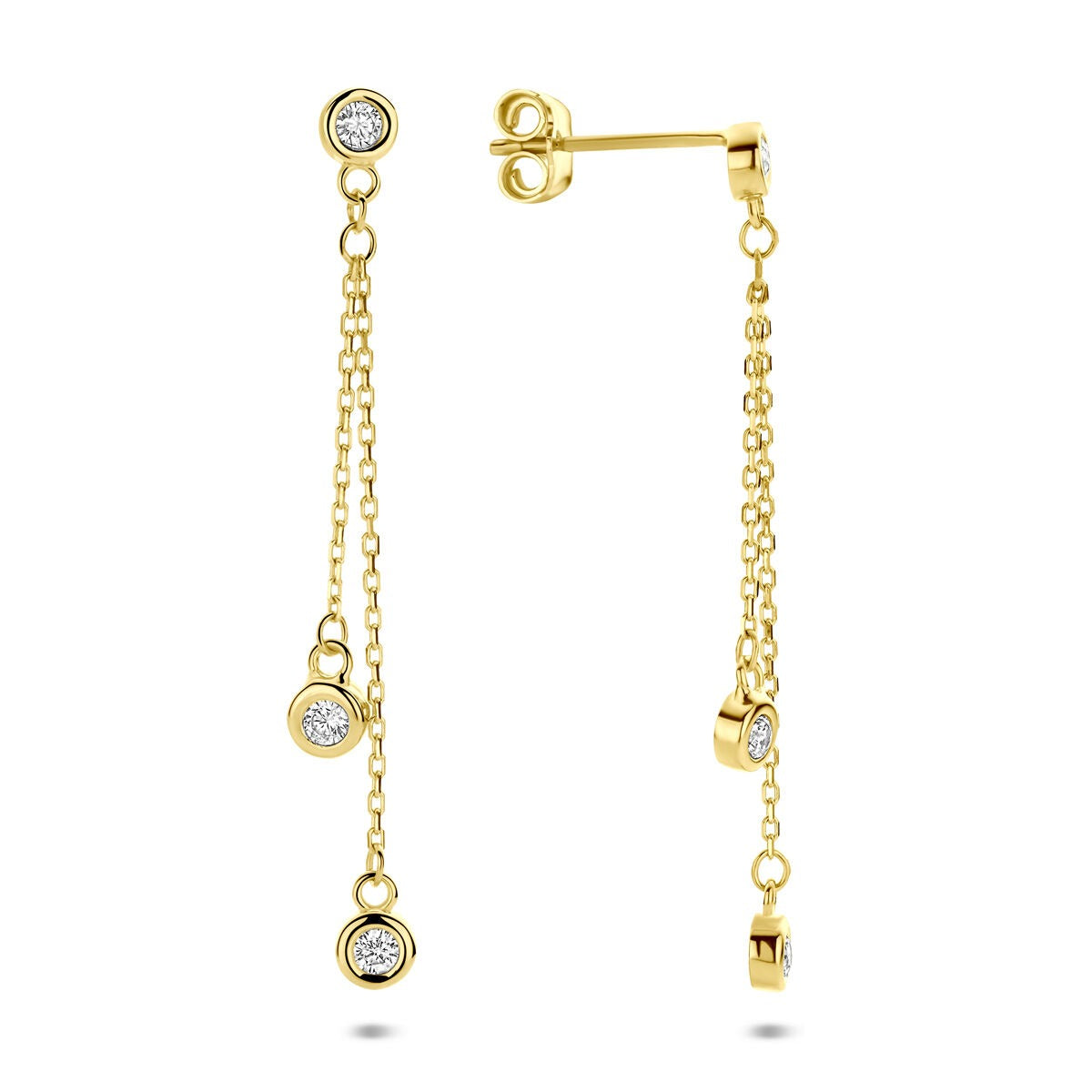 Orecchini pendenti in oro giallo 14k con zirconia