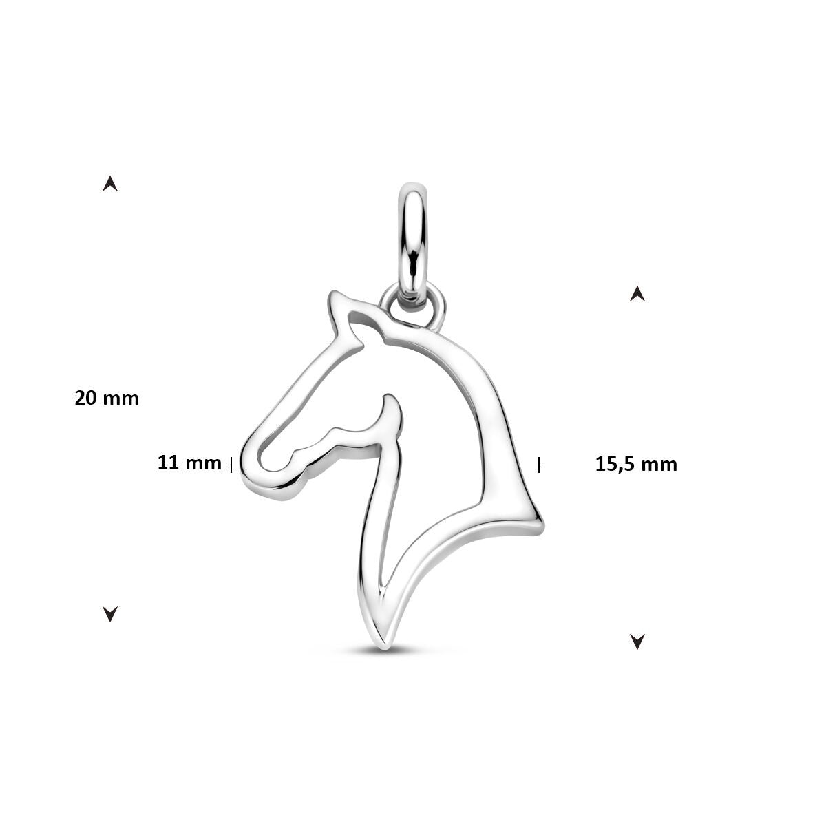 Ciondolo in argento a forma di cavallo – argento 925 rodiato 20 mm