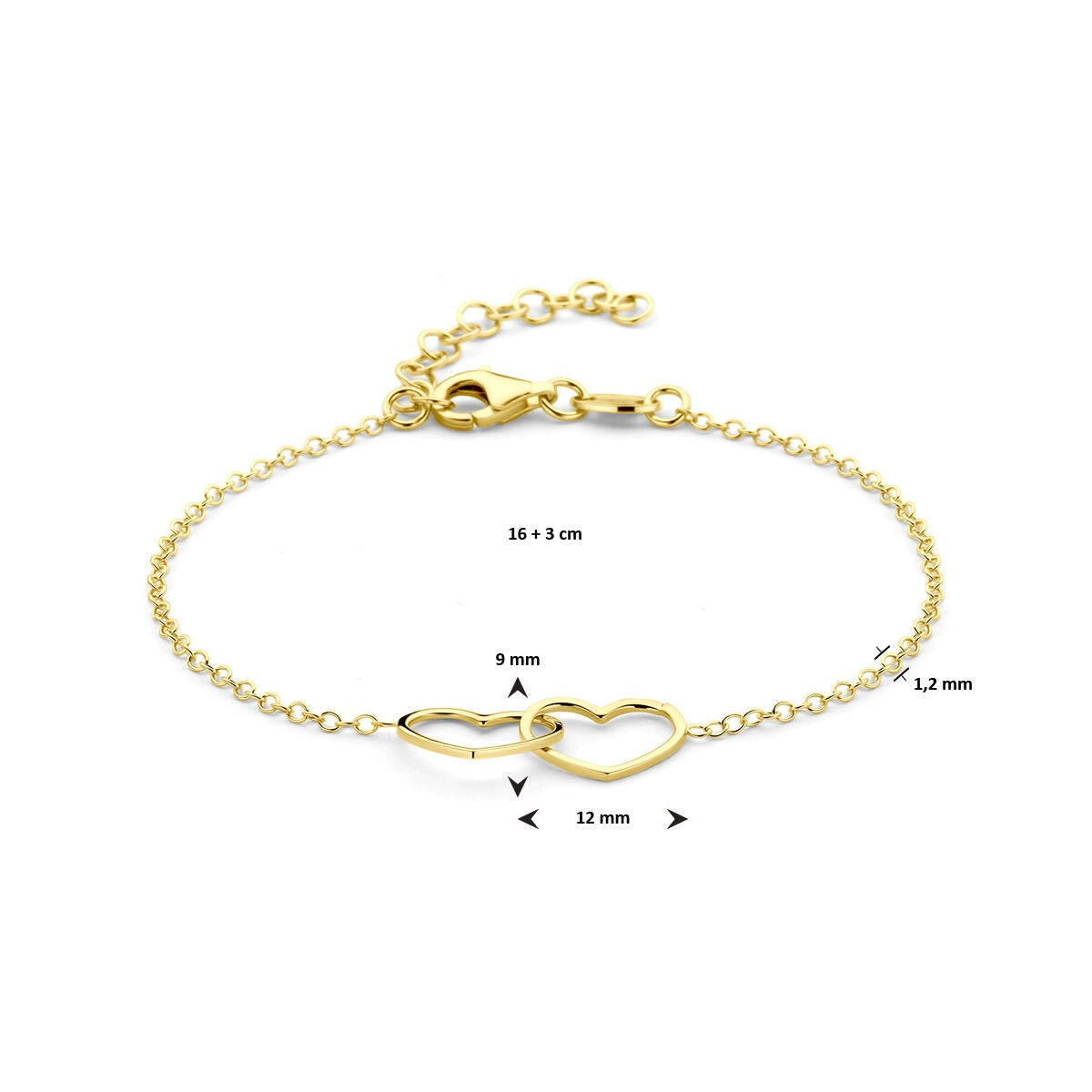 Bracciale in Argento Dorato con Due Cuoricini – 16-19 cm