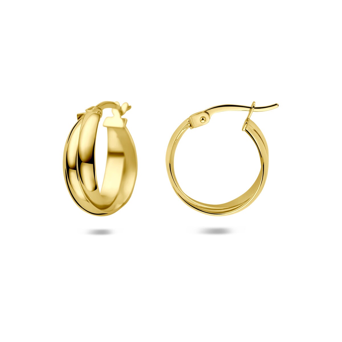 orecchini a cerchio in oro giallo 14k con chiusura a scatto 16,5 mm