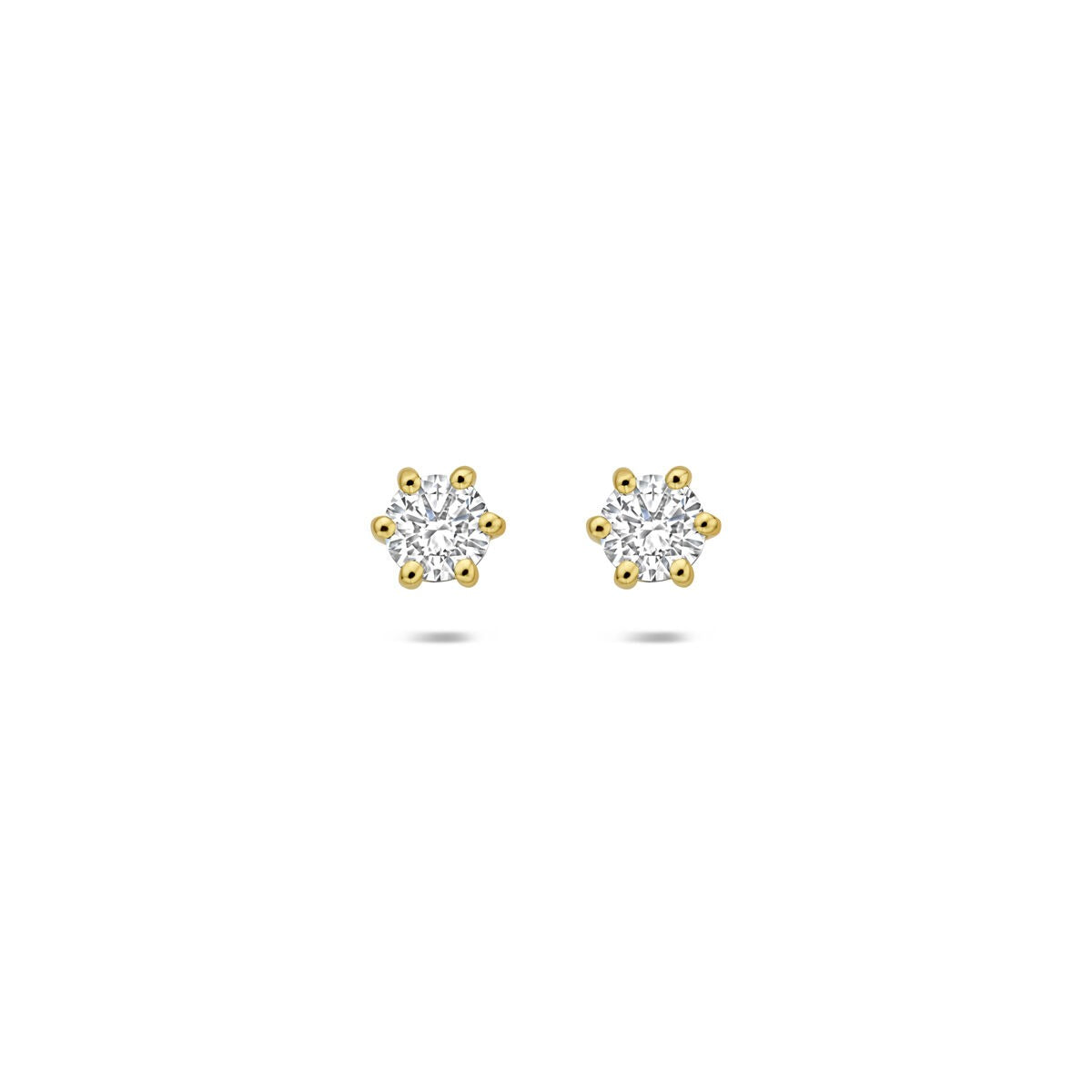 Orecchini in oro giallo 14k con diamante coltivato in laboratorio, a forma di fiore.