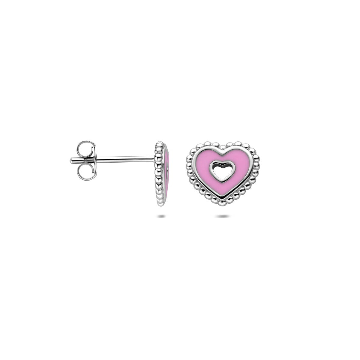Orecchini a bottone in argento a cuore – gioiello per bambini rodiato 8,5 mm