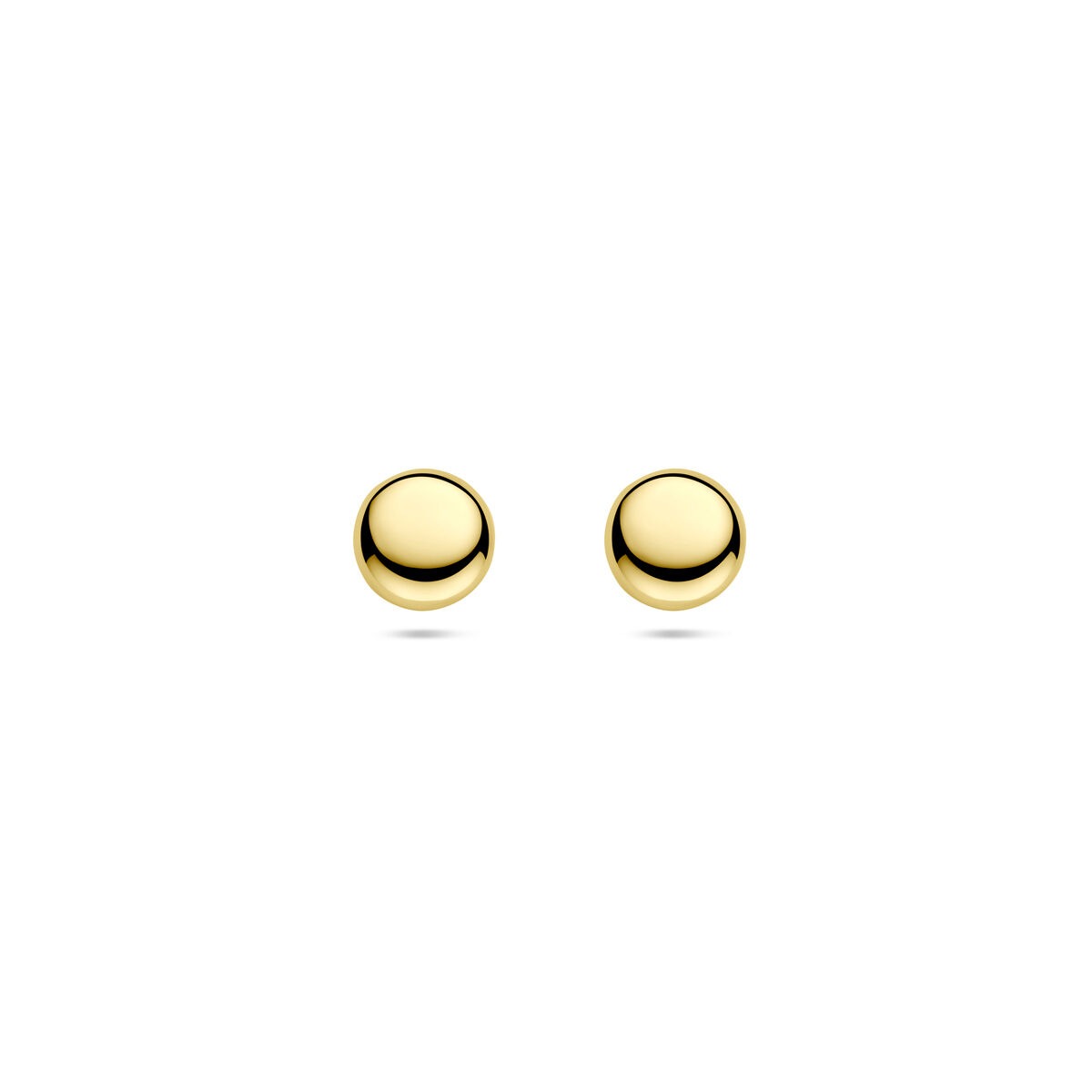 Orecchini in oro giallo 14k, forma rotonda e superficie lucida.