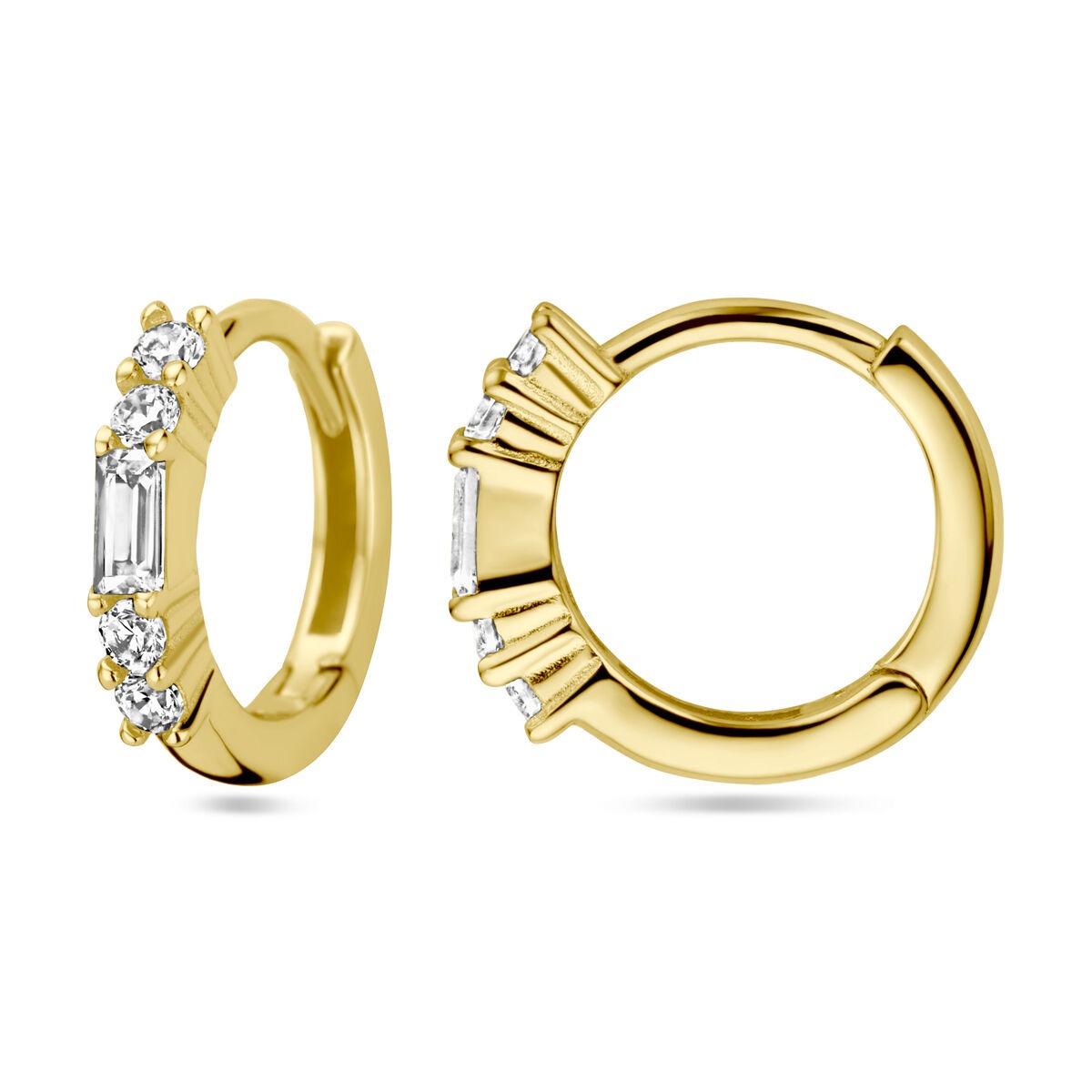 Orecchini a cerchio con chiusura a scatto in argento 925 placcato oro giallo con zircone