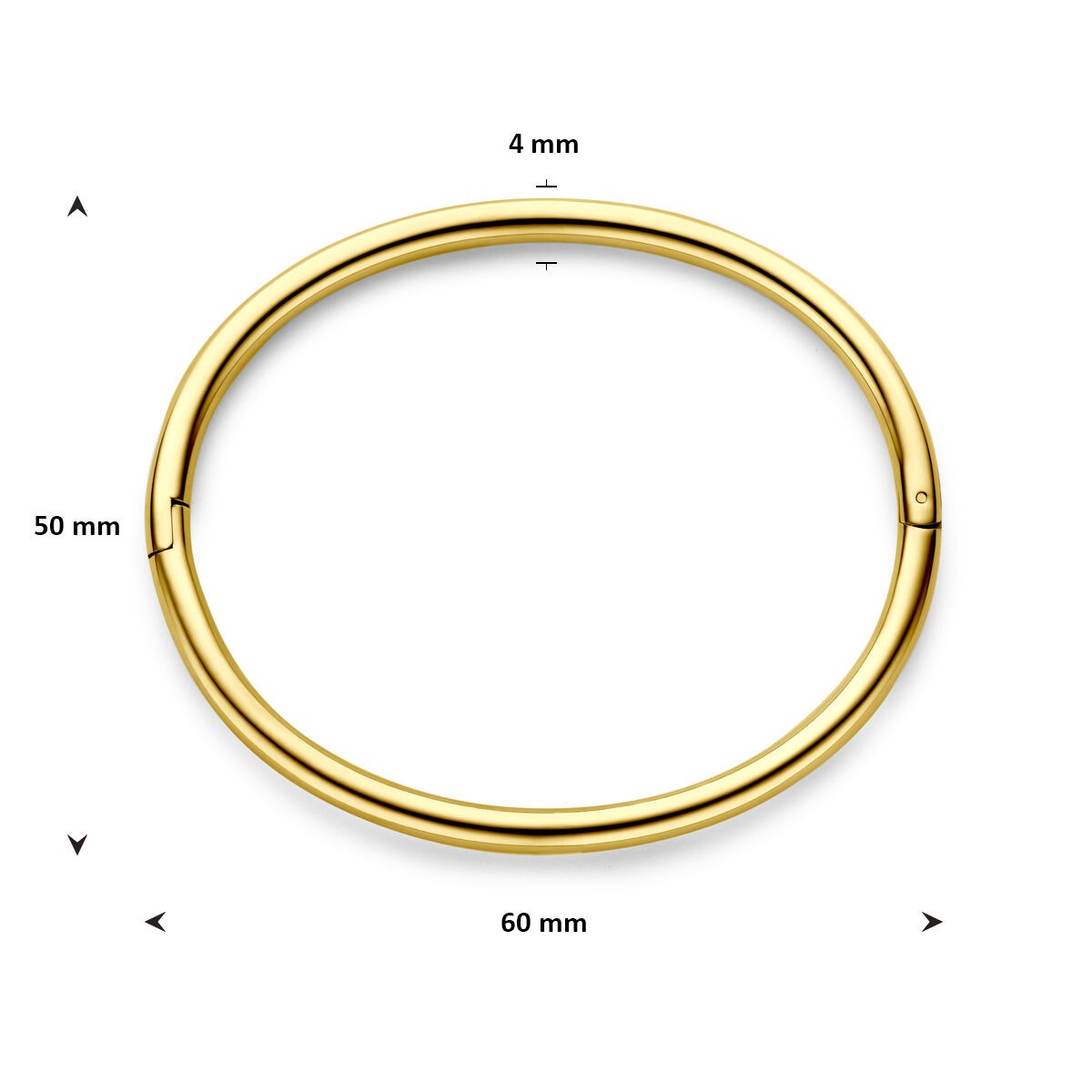 Bangle in acciaio da donna color oro con cerniera 4,0 mm 60 mm