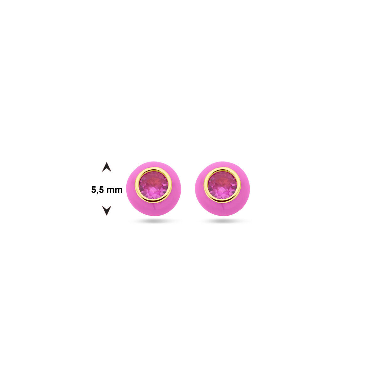 Orecchini a bottone in argento dorato con smalto rosa e zircone rosa