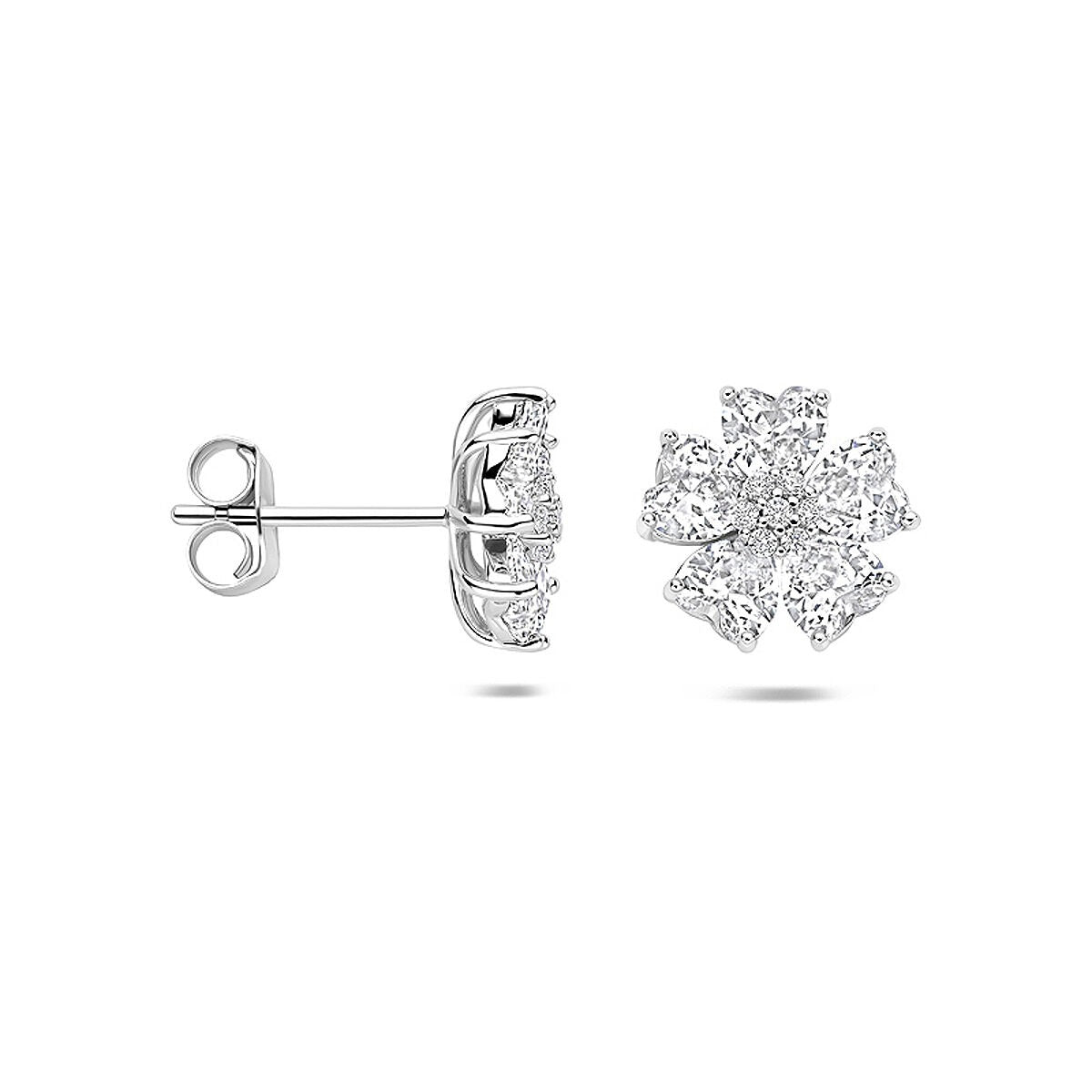 Orecchini a bottone in argento con zircone a forma di cuore – argento 925 rodiato