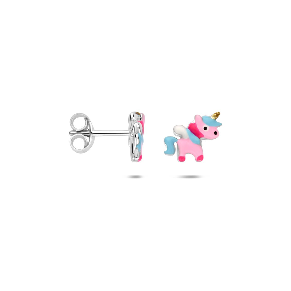 Orecchini a bottone per bambini unicorno in argento 925 rodiato