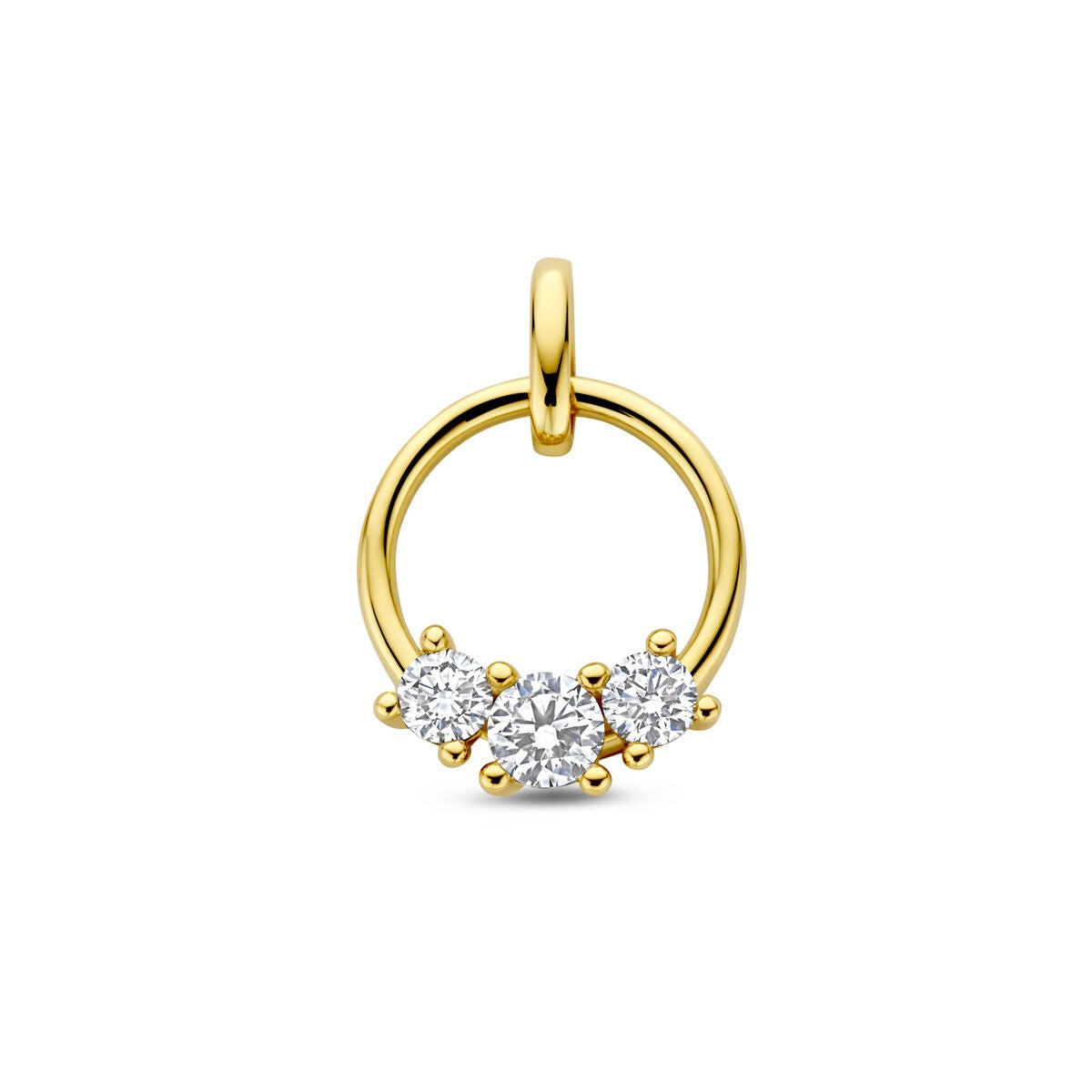 Pendente in oro giallo 14k con tre diamanti lab grown.