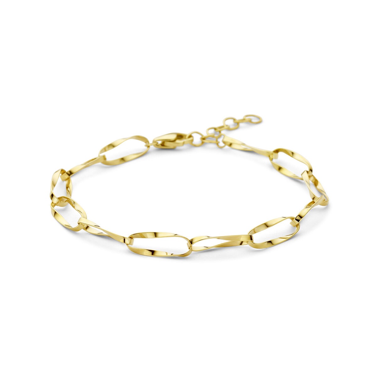 Bracciale da donna in oro giallo 14k con maglie a forma di anello.