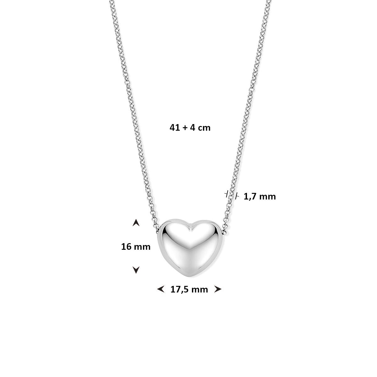 Collana in argento con cuoricino – argento rodiato 925 41 + 4 cm