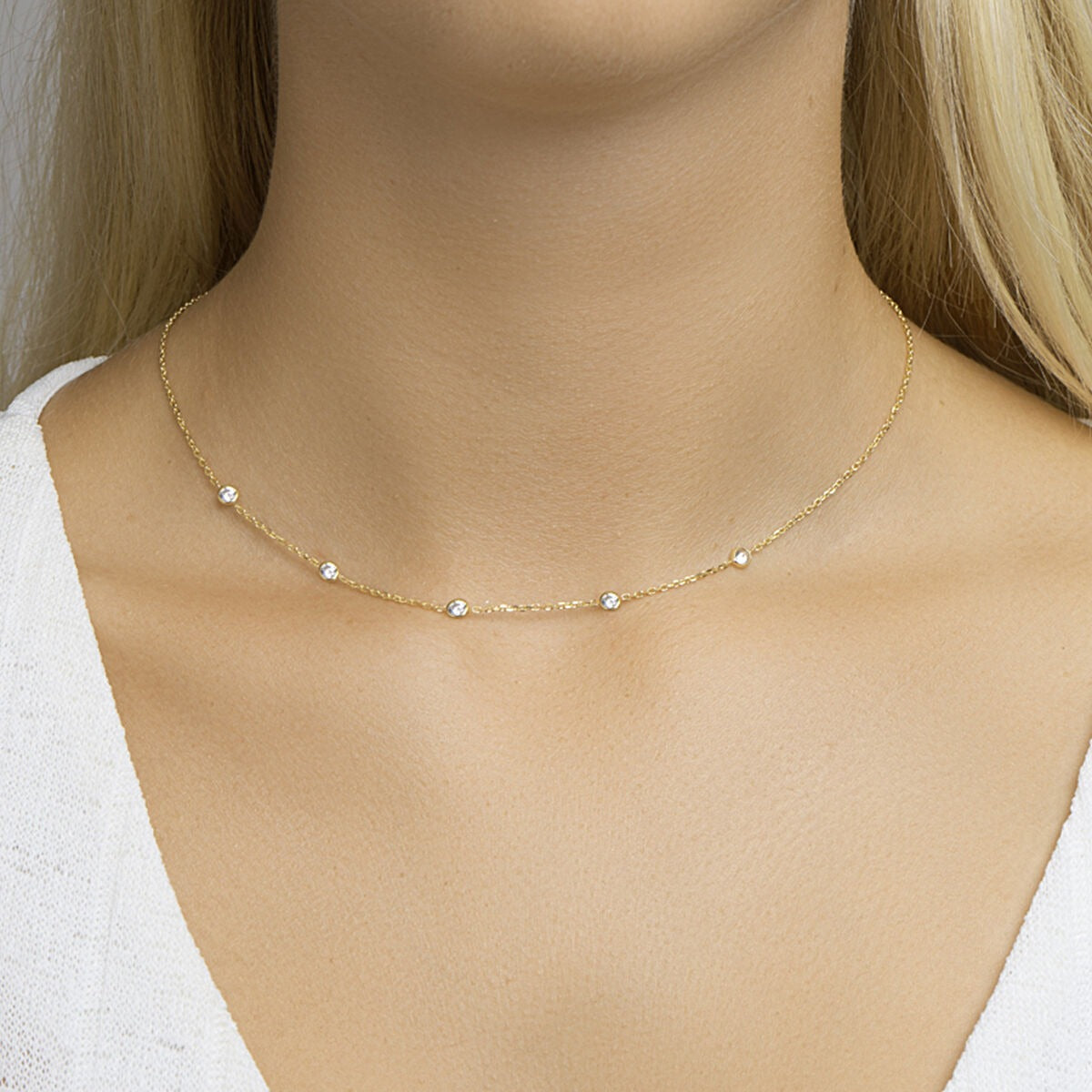 Collana in argento placcato oro con zircone – 40-44 cm