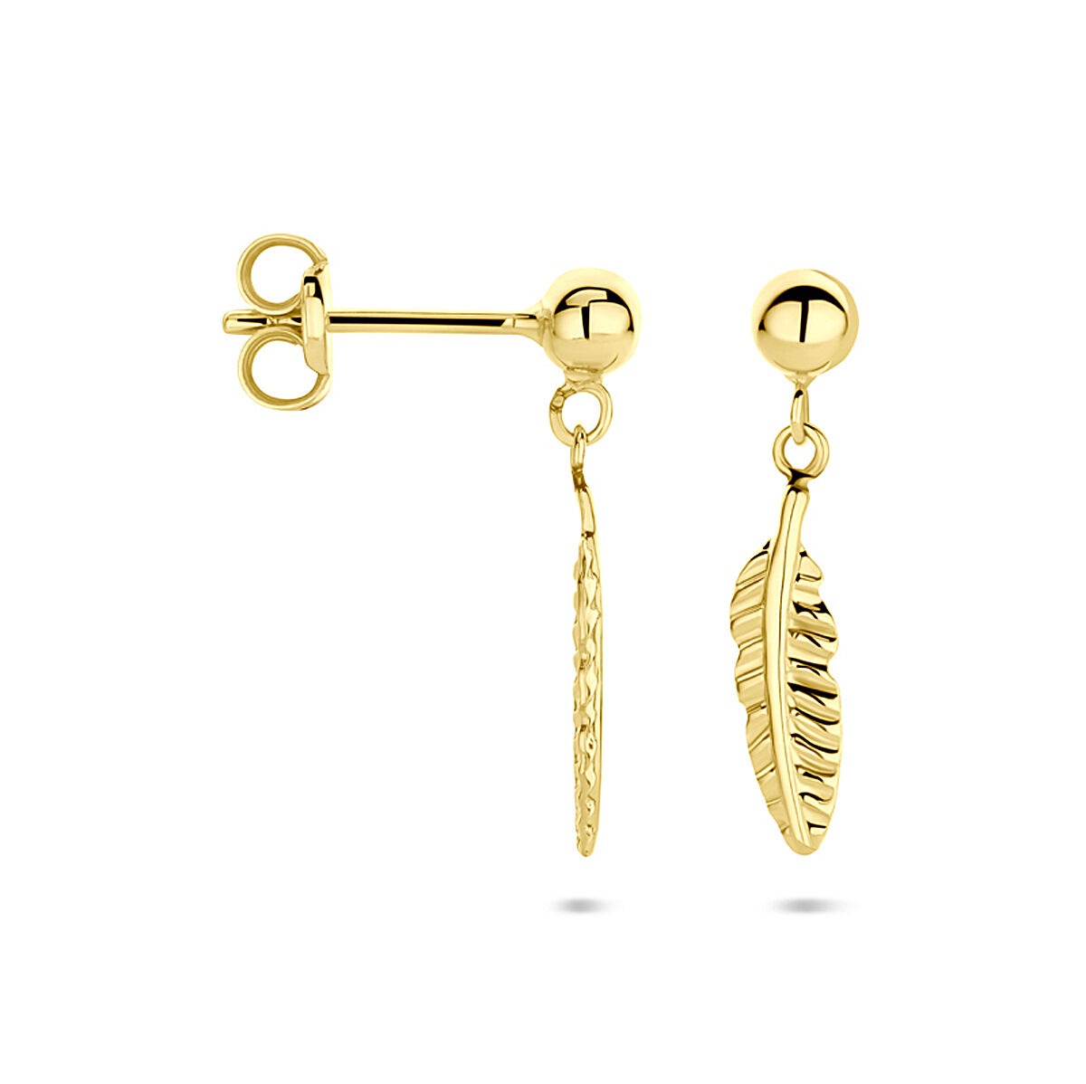 Orecchini pendenti in oro giallo 14k a forma di piuma 17mm