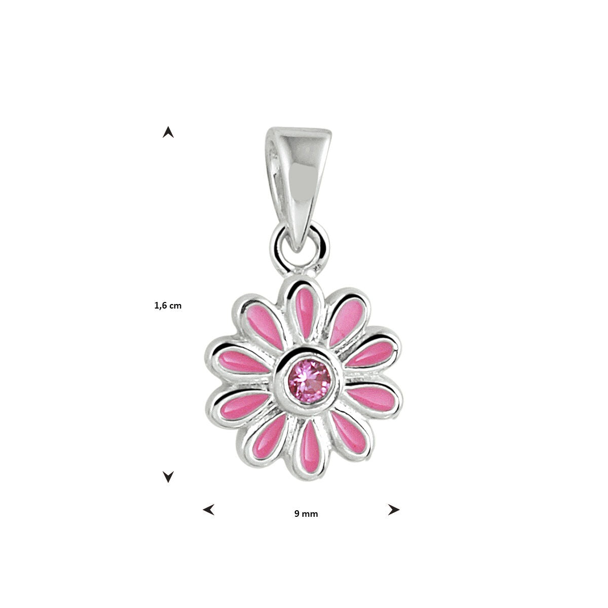 Ciondolo fiore da bambina in argento con zirconia rosa – rodiato