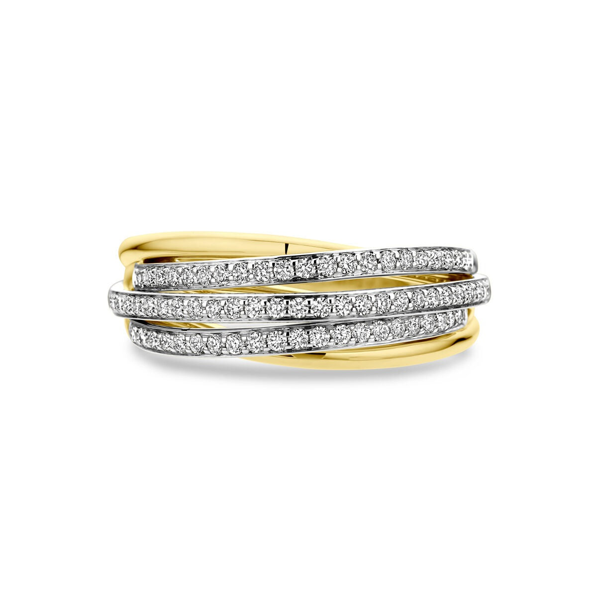 Anello bicolore in oro con diamante 14k da donna – largo 8 mm