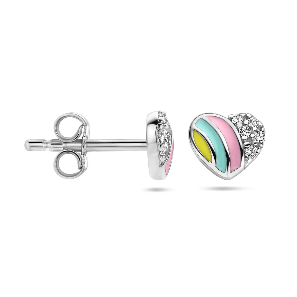 Orecchini a Bottone in Argento 925 Rodiato a Cuore con Zirconia