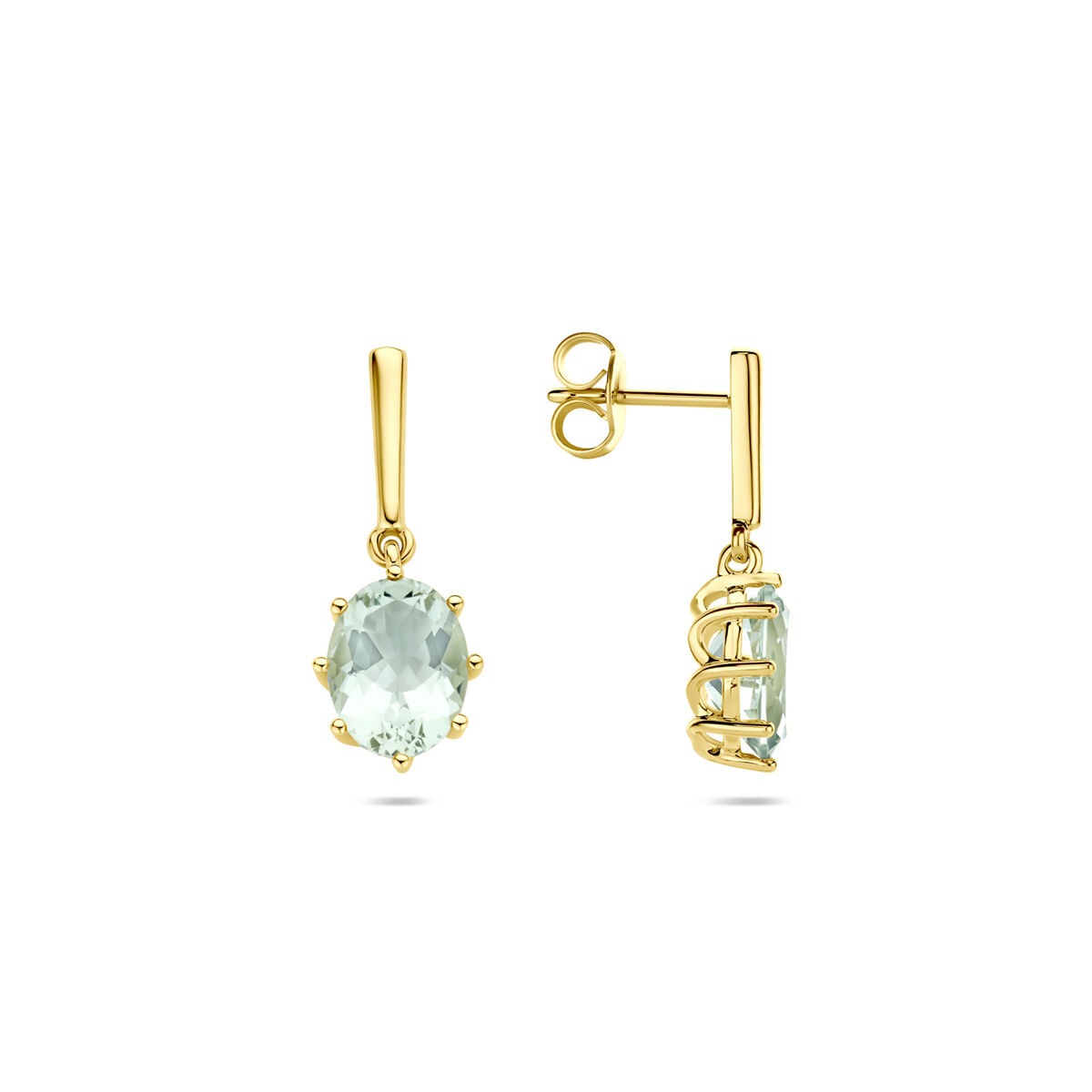 Orecchini pendenti in oro giallo 14k con ametista verde – taglio ovale entourage