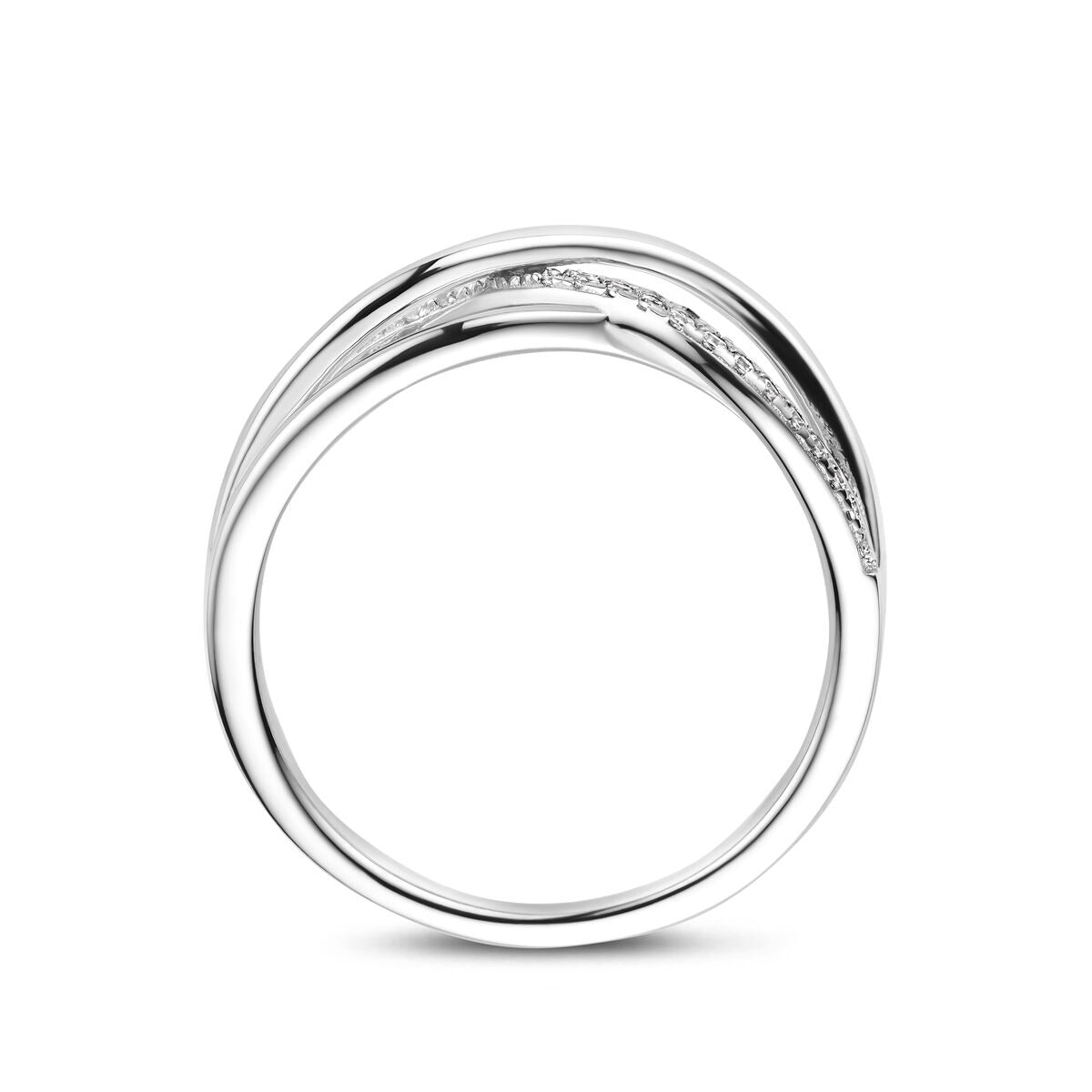 Anello da donna in argento rodiato con zirconia – largo 7 mm