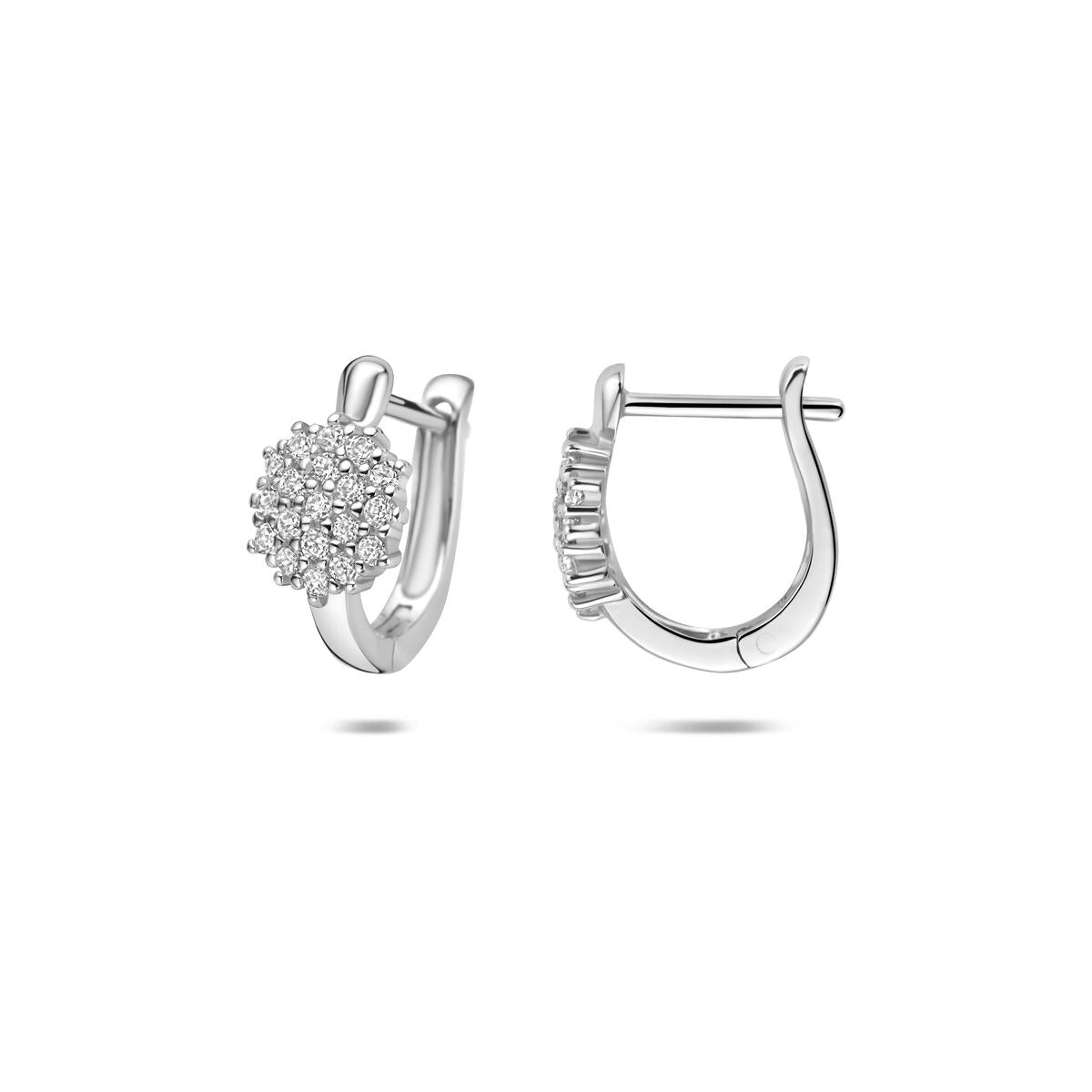 Orecchini a cerchio in argento rodiato con zircone