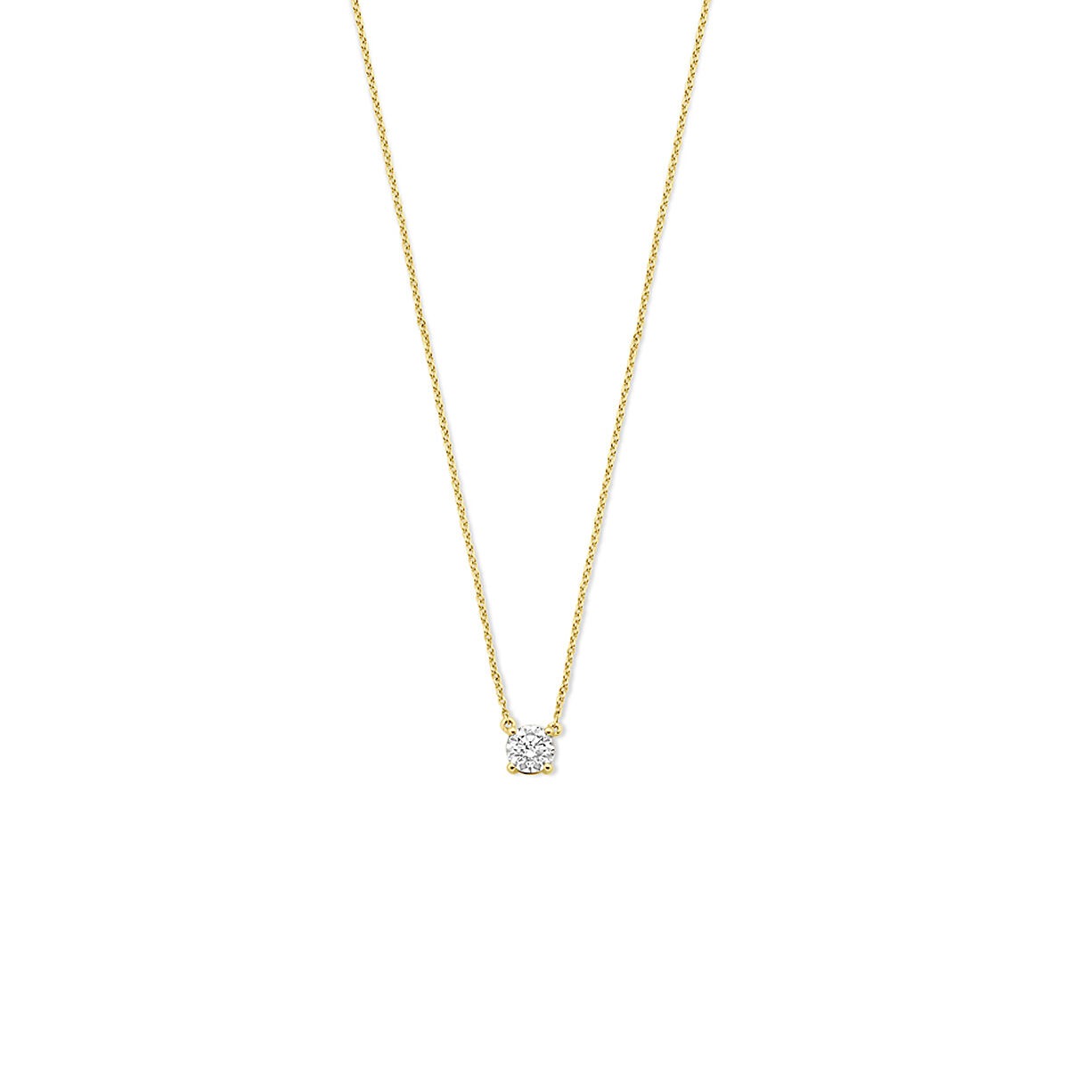 Geelgouden collier met een lab grown diamant in een eenvoudige zetting.