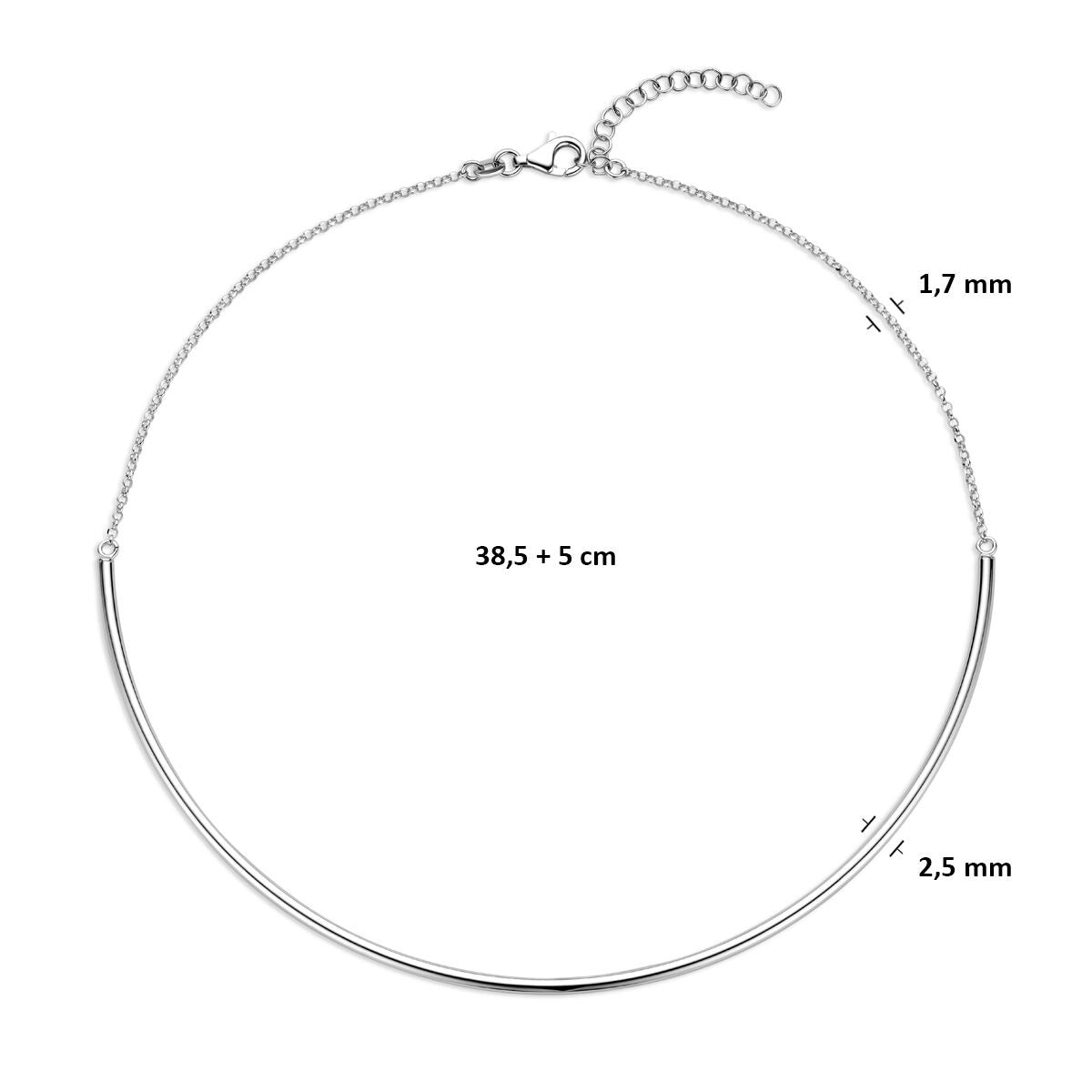 Collana da donna in argento rodiato 2,5 mm 38,5 + 5 cm