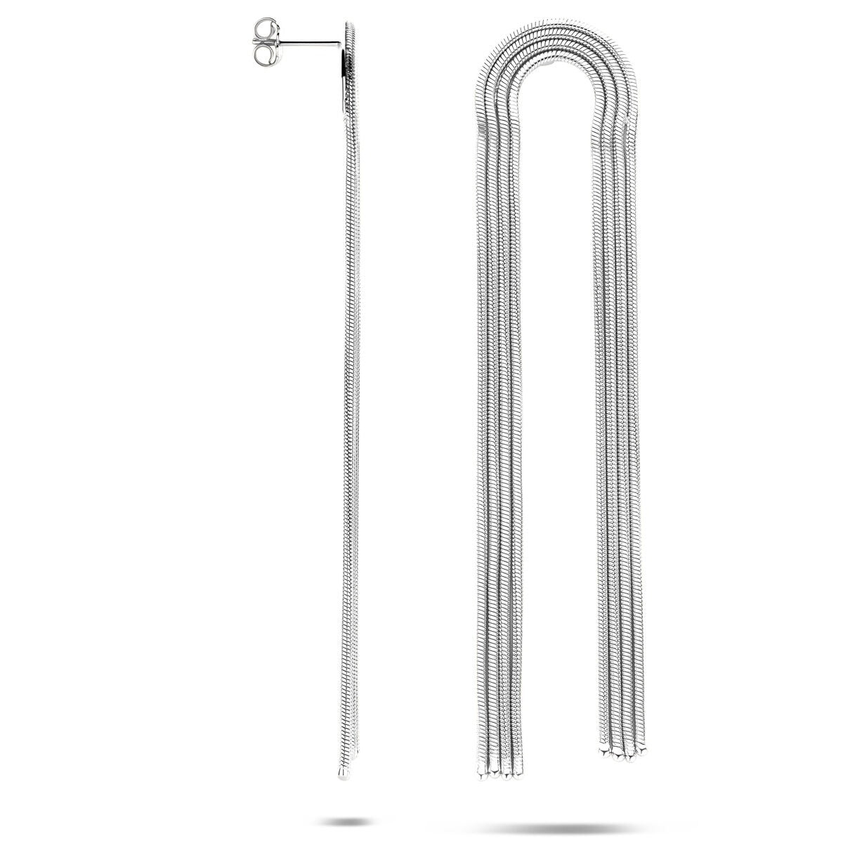 Orecchini pendenti in argento con motivo a maglie – argento 925 rodiato 91 mm