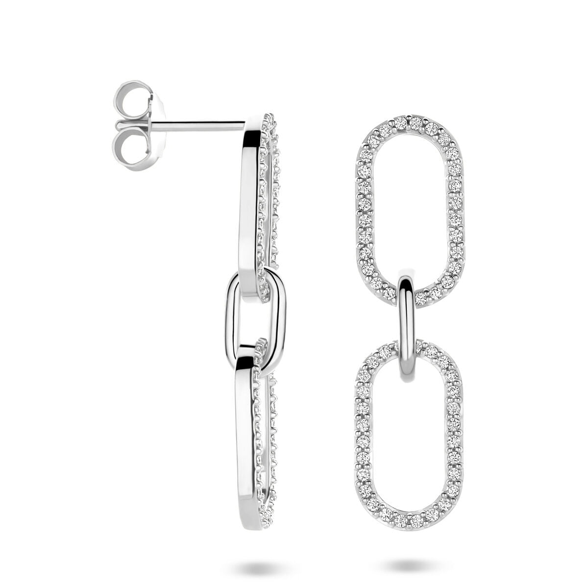 Orecchini pendenti in argento con zirconia – 33 mm