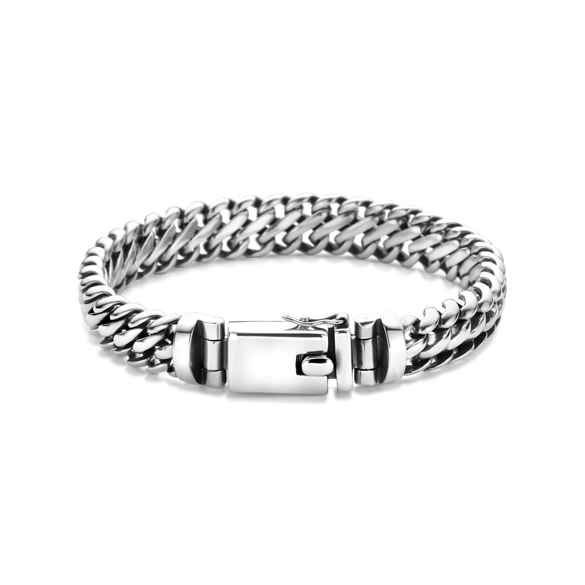 Bracciale da Uomo in Argento Ossidato – Maglia Gourmette Doppia 11 mm