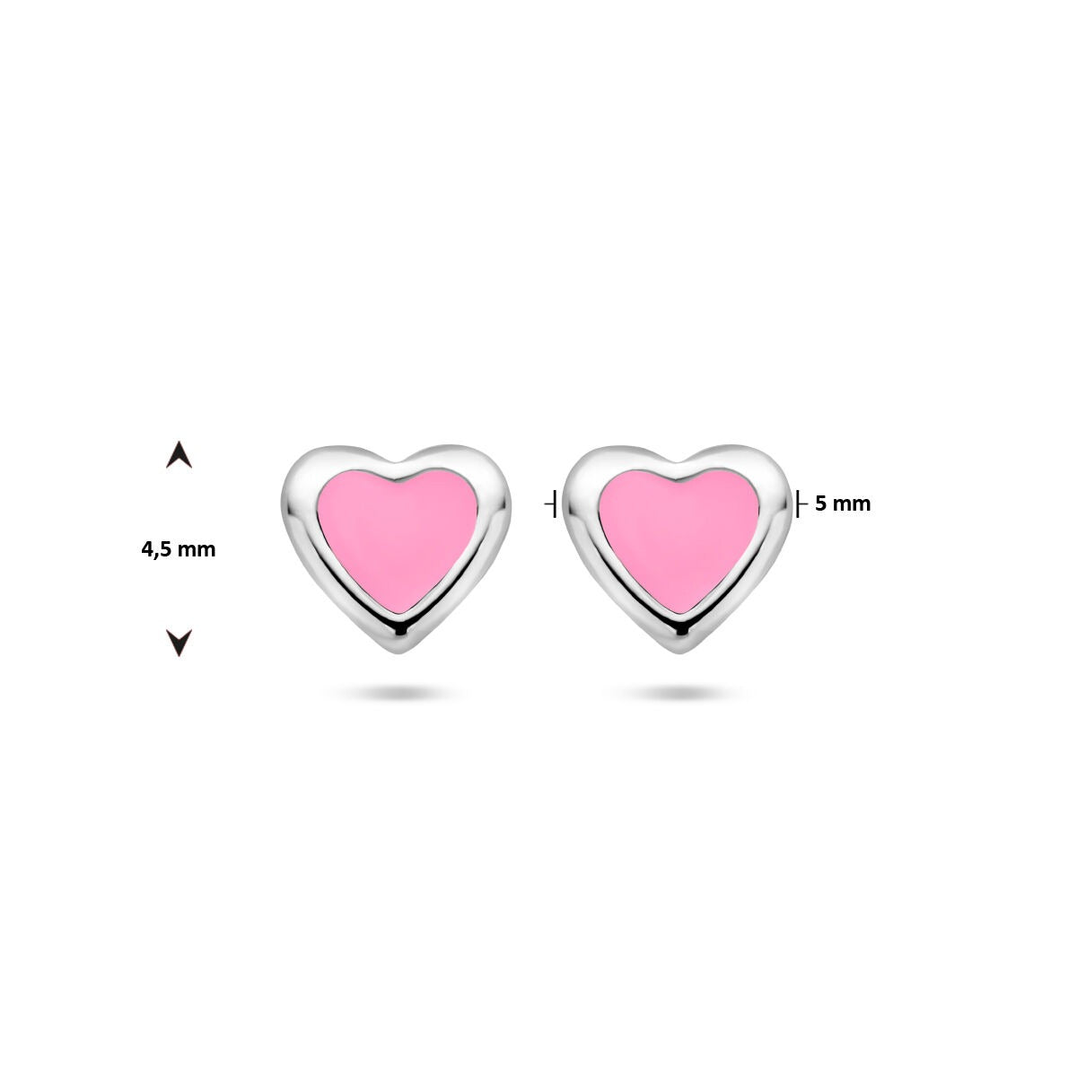 Orecchini a bottone cuoricino in argento con smalto rosa