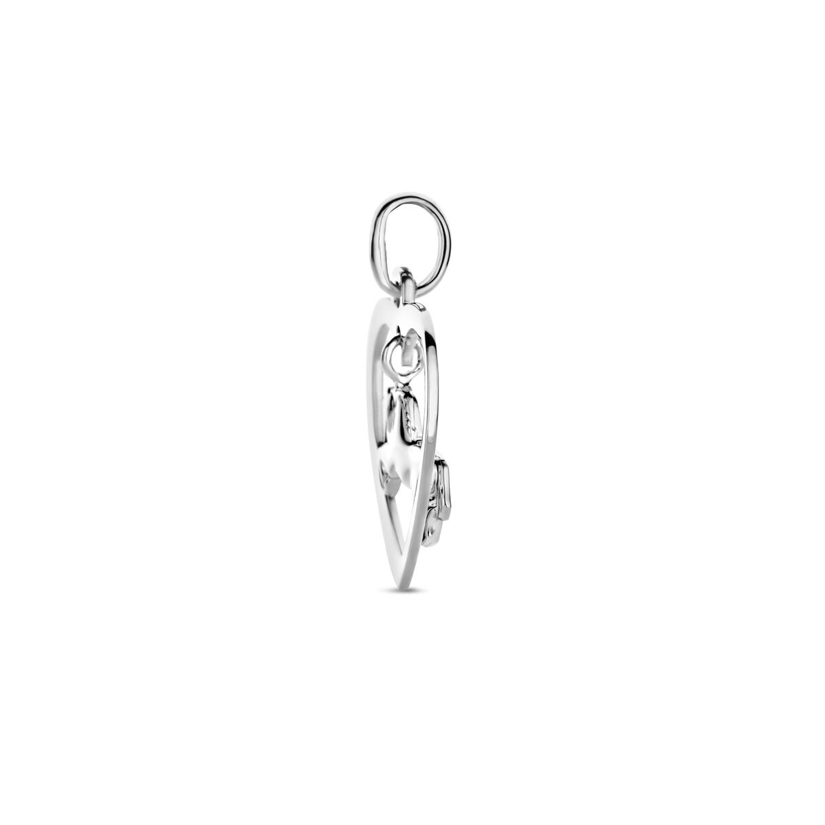 Ciondolo per bambini in argento cuore con cavallo – argento 925 rodiato, 20 mm di altezza