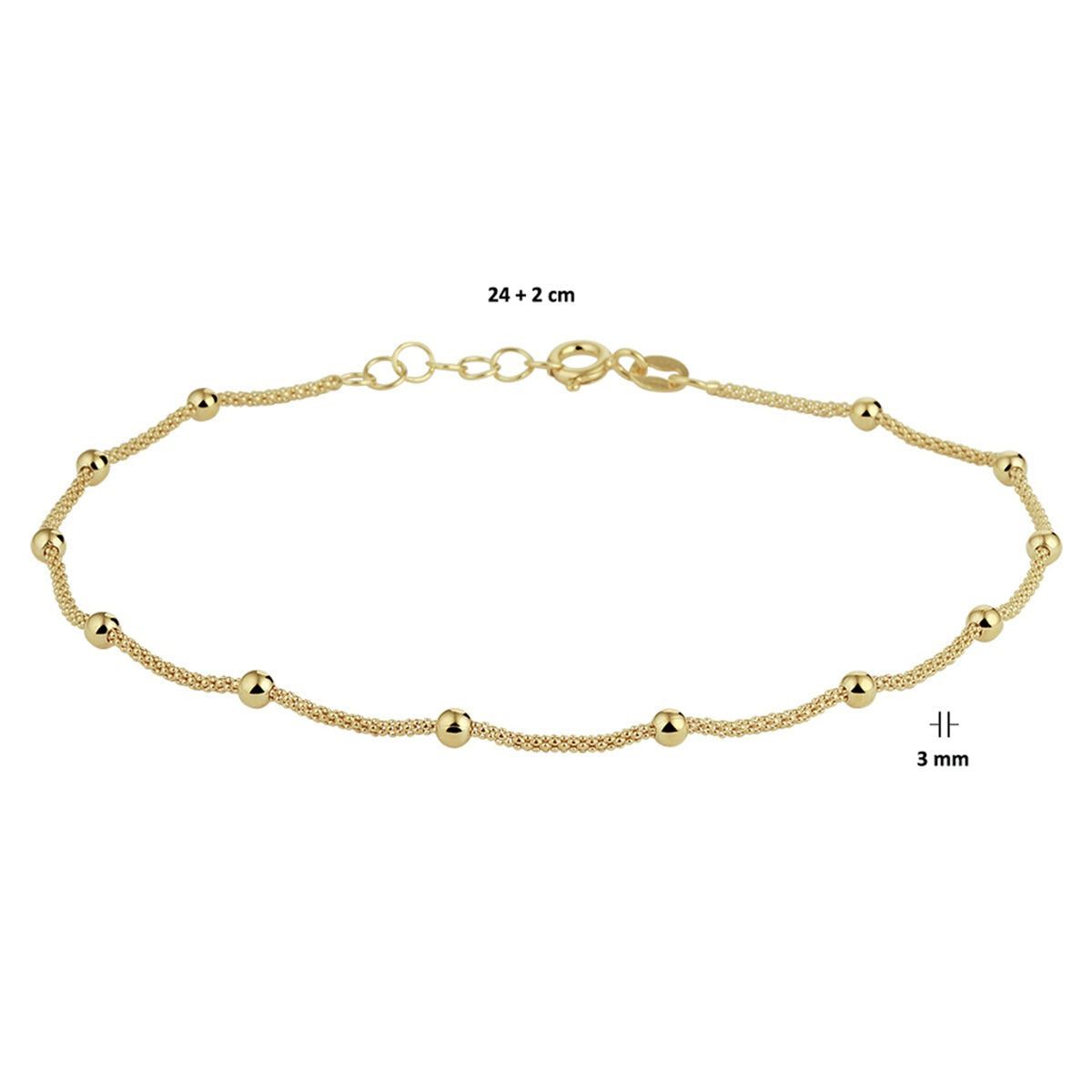 Cavigliera placcata in argento da donna – oro giallo su argento 925 con sfere 3 mm