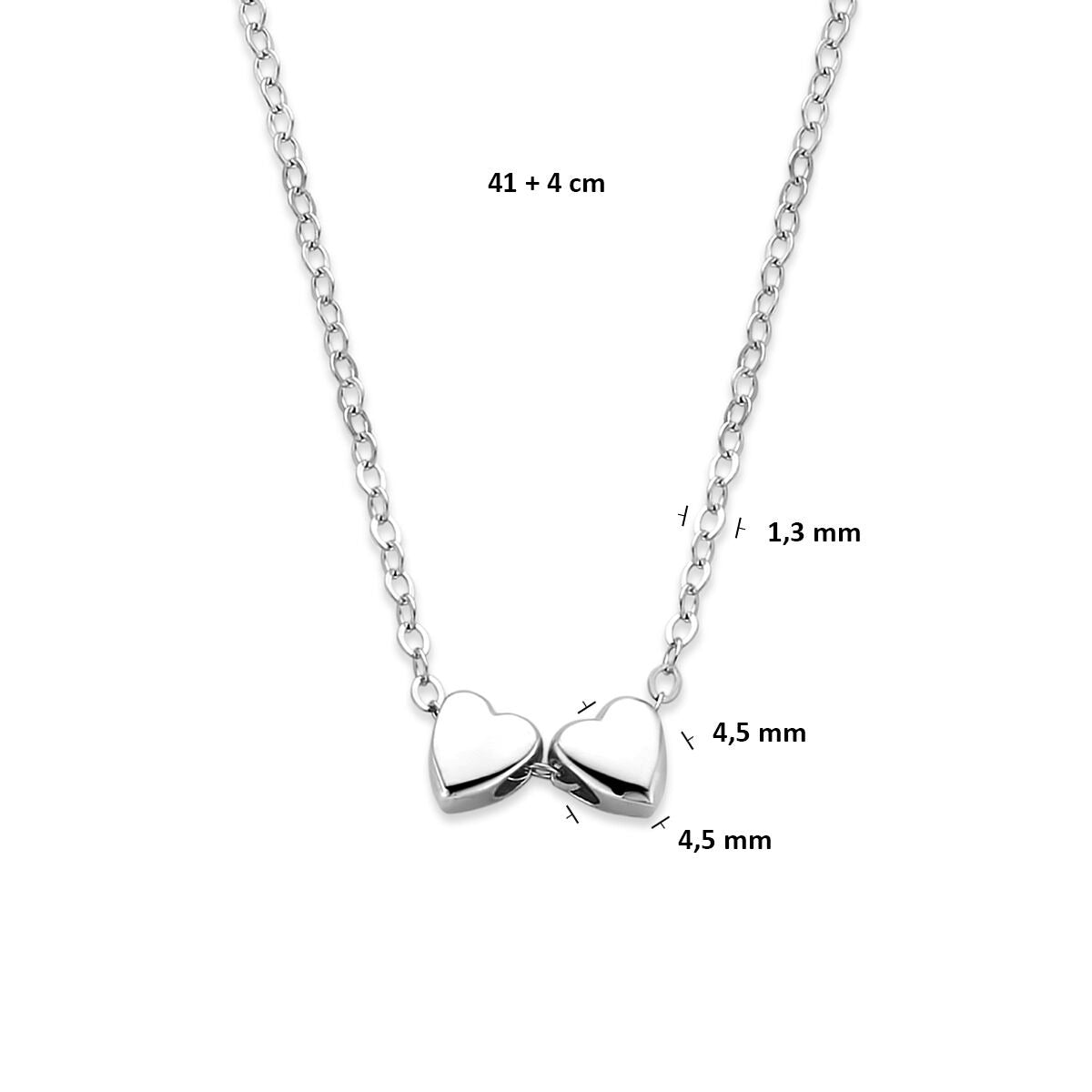 Collana in argento rodiato con doppio cuoricino