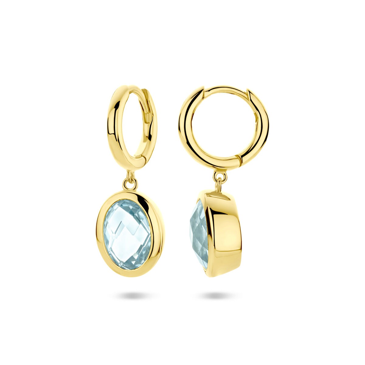 Orecchini a cerchio in argento placcato oro con topazio sky blue – 26 mm