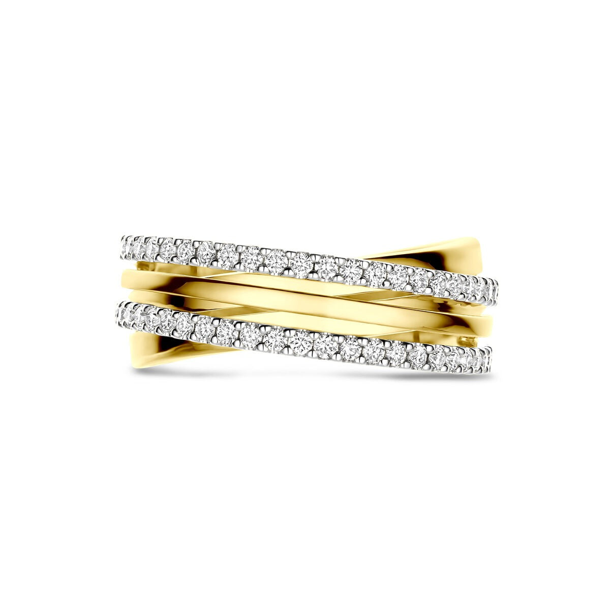 Anello bicolore in oro 14k con diamanti incastonati in fila