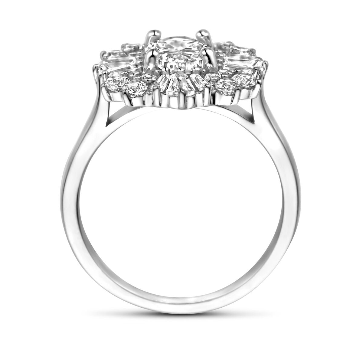 Anello da donna in argento con zircone ovale – argento 925 rodiato, largo 14,5 mm