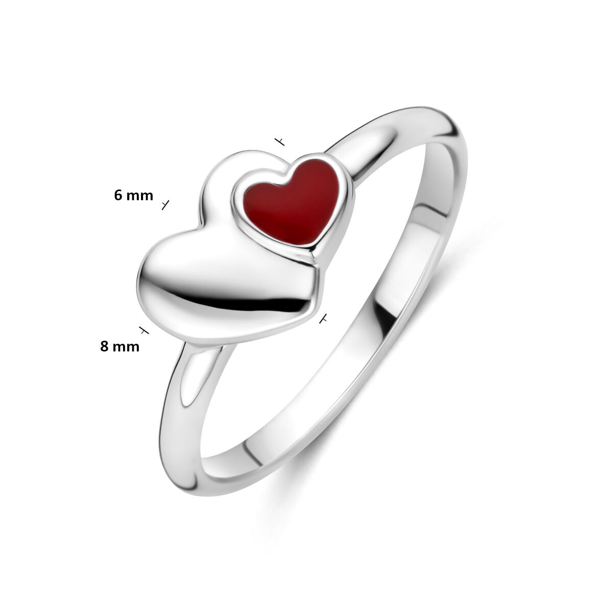 Anello per bambini con cuoricino rosso in argento – argento rodiato 925