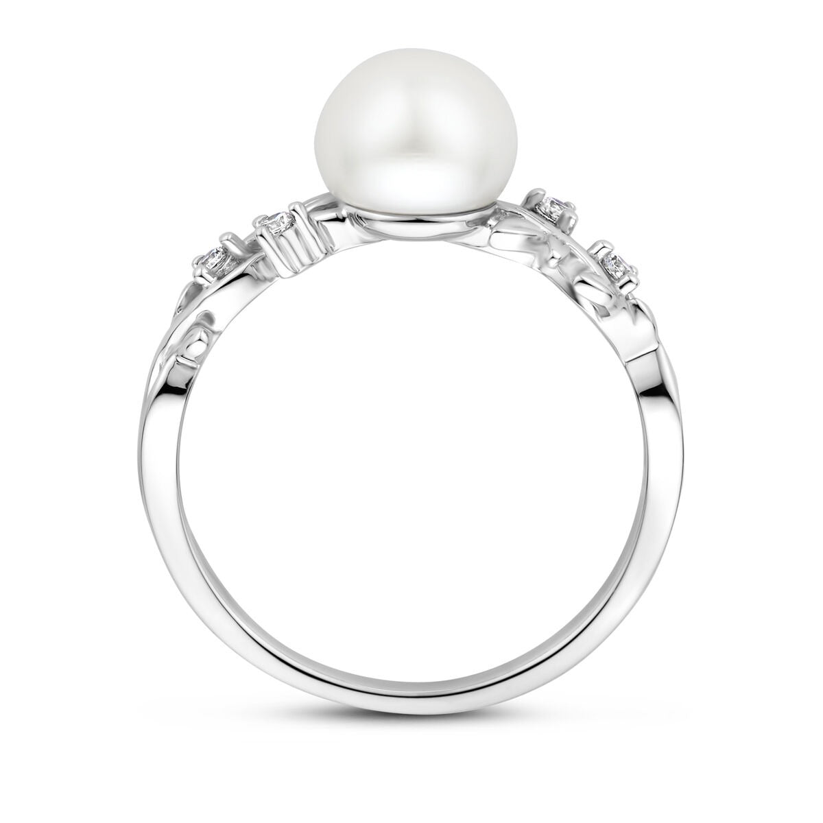 Anello in argento con zircone e perla d'acqua dolce – argento 925 rodiato
