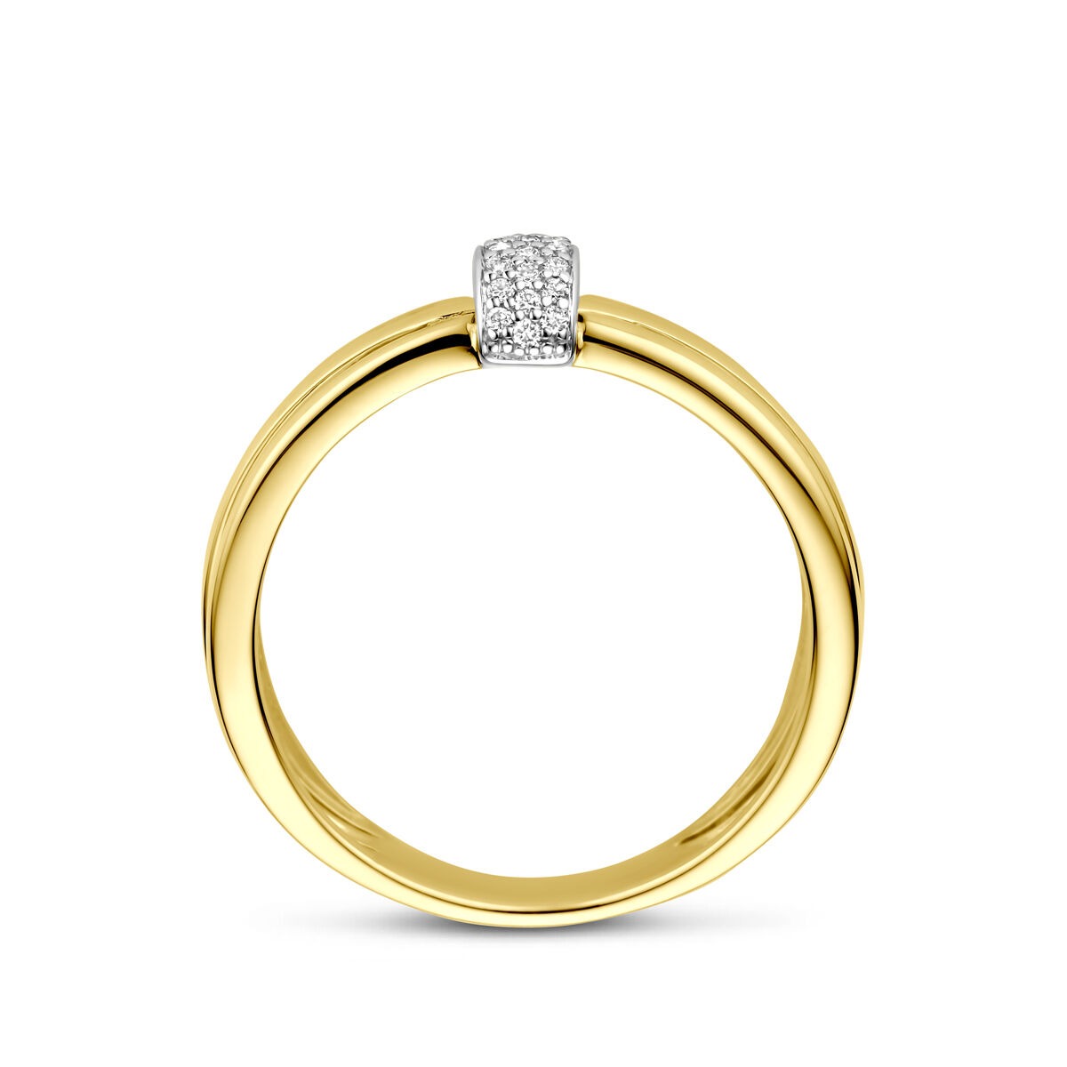 Anello bicolore – oro giallo e bianco 14k con diamante, largo 7 mm