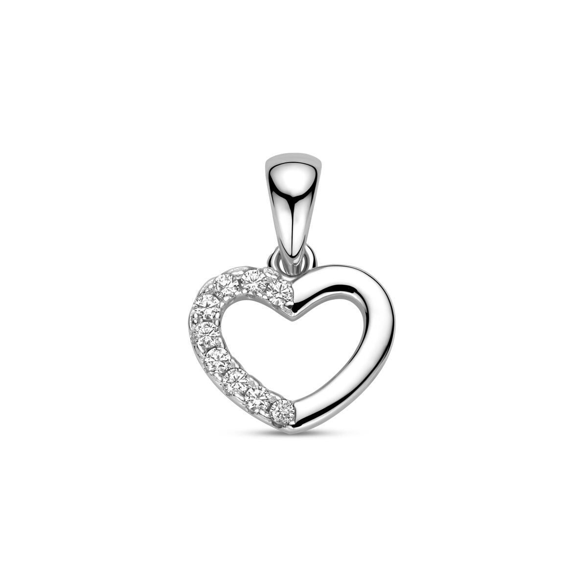Ciondolo a forma di cuore in argento 925 rodiato, decorato con zircone.