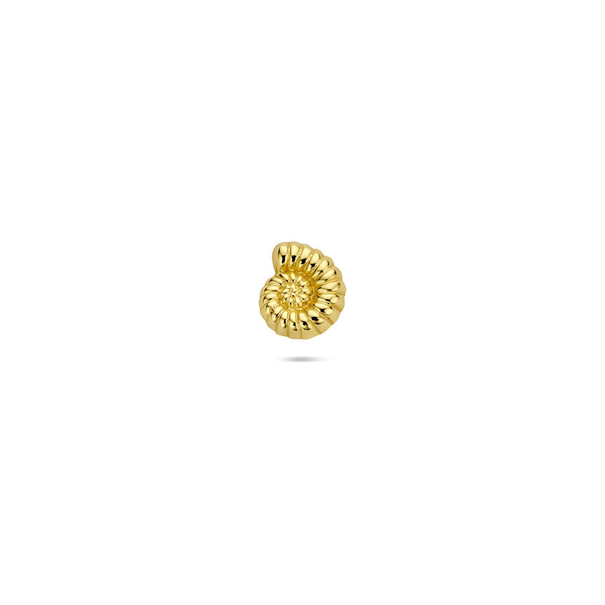 Verguld zilveren flat back piercing in de vorm van een nautilus schelp met gedetailleerde textuur.
