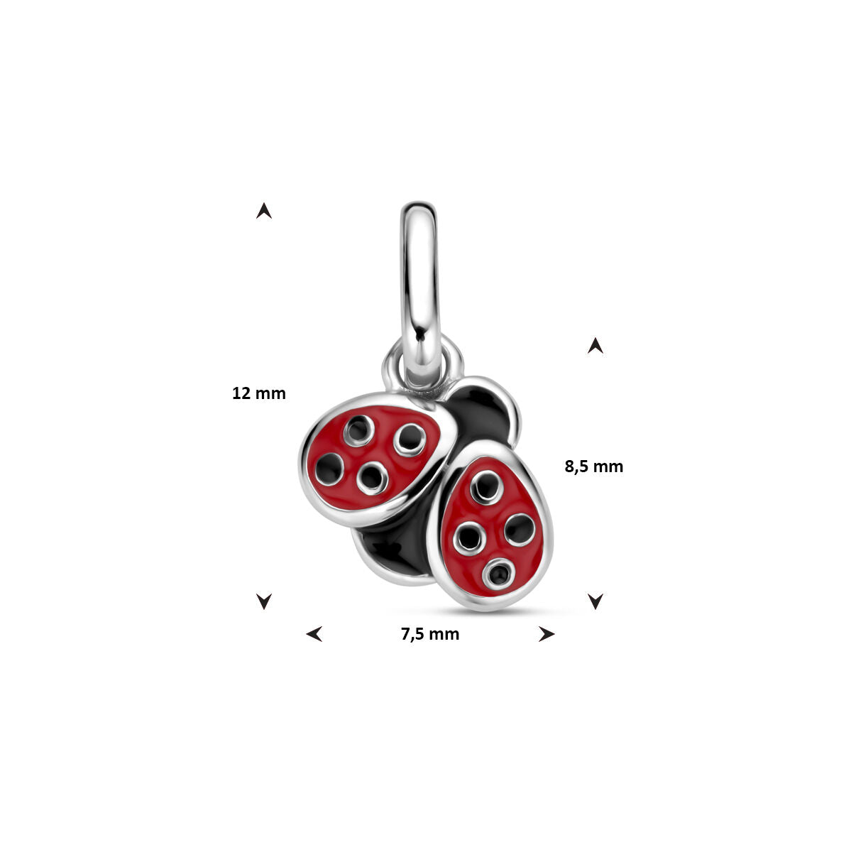 Ciondolo per bambini in argento coccinella con smalto rosso e nero