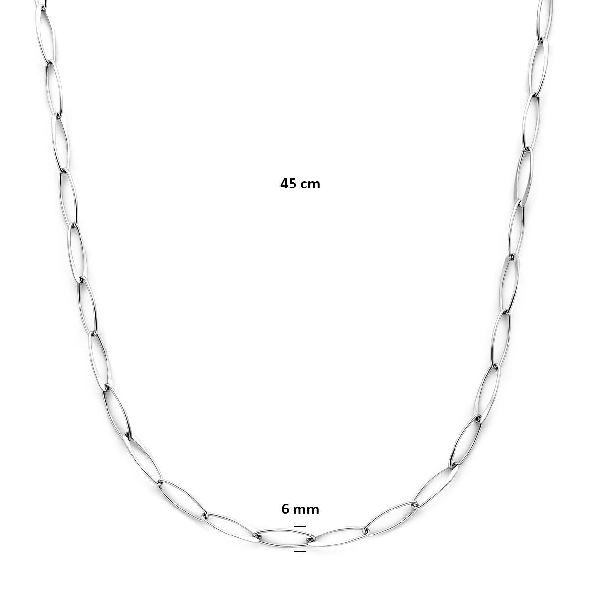 collana ad ancora 6 mm 45 cm argento rodiato 6 mm 45 cm