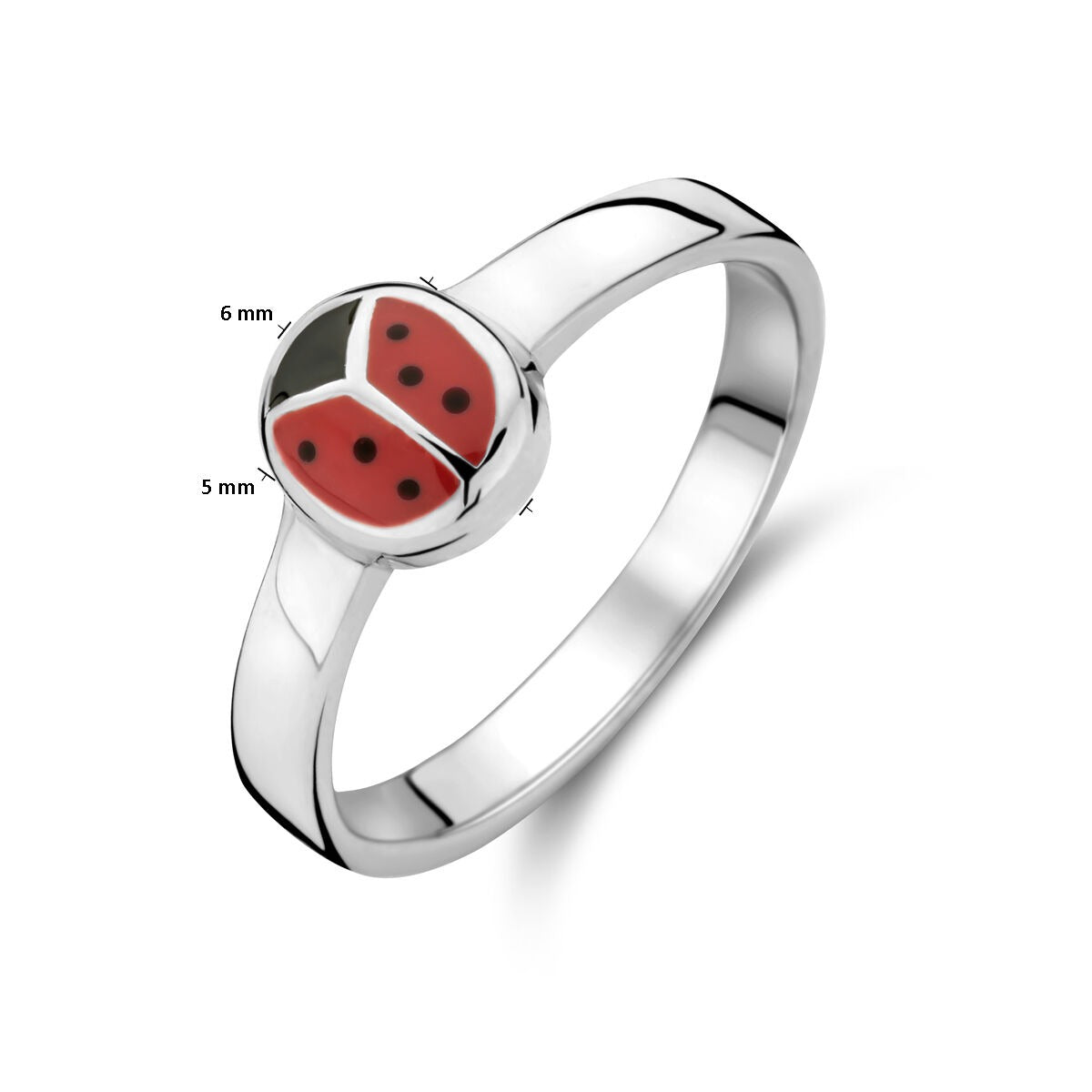Anello da bambino in argento rodiato con coccinella