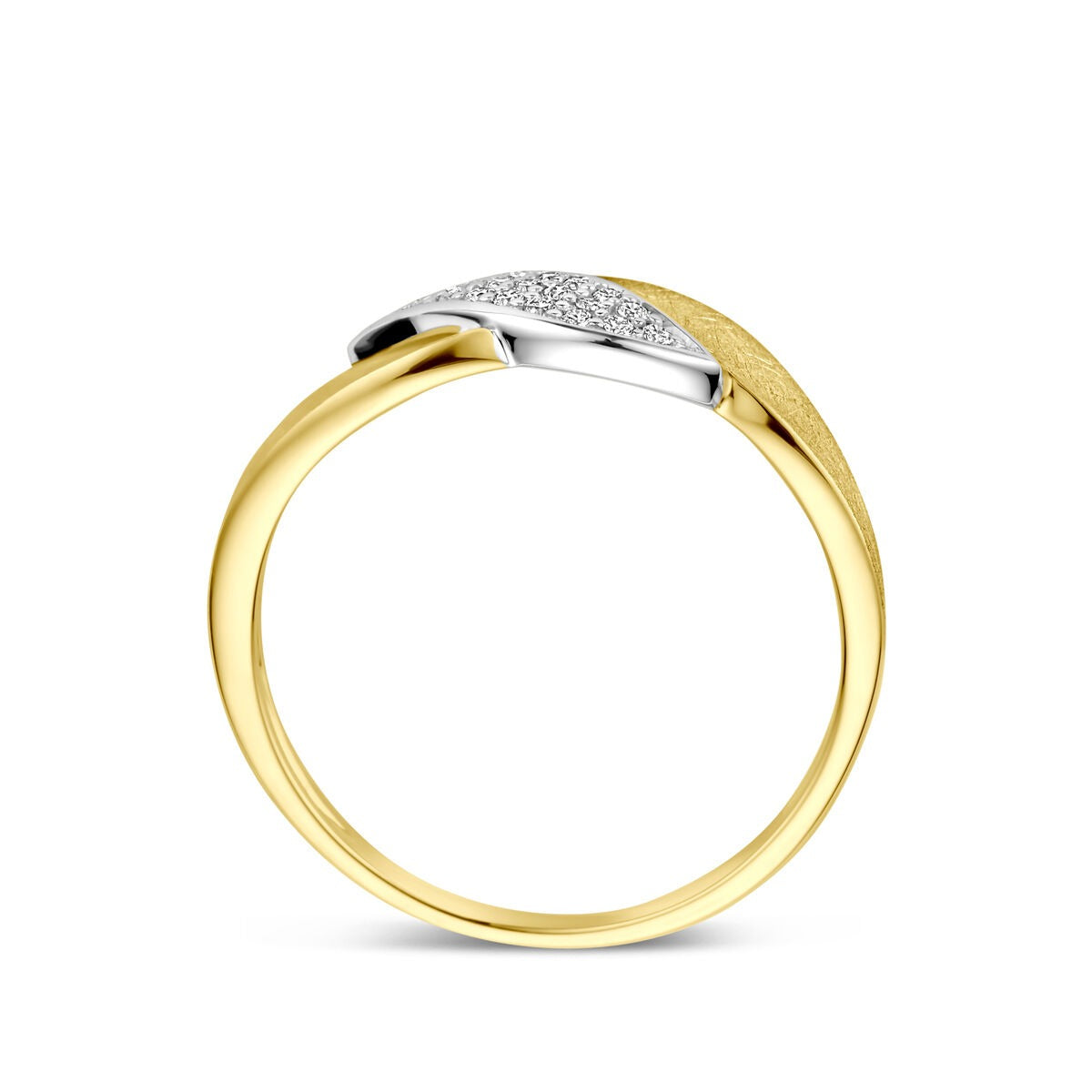 anello lucido/opaco diamante 0.08ct h si 14K oro bicolore giallo/bianco