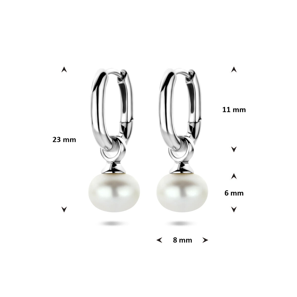Creole in argento con perla 925 rodiato – 23 mm