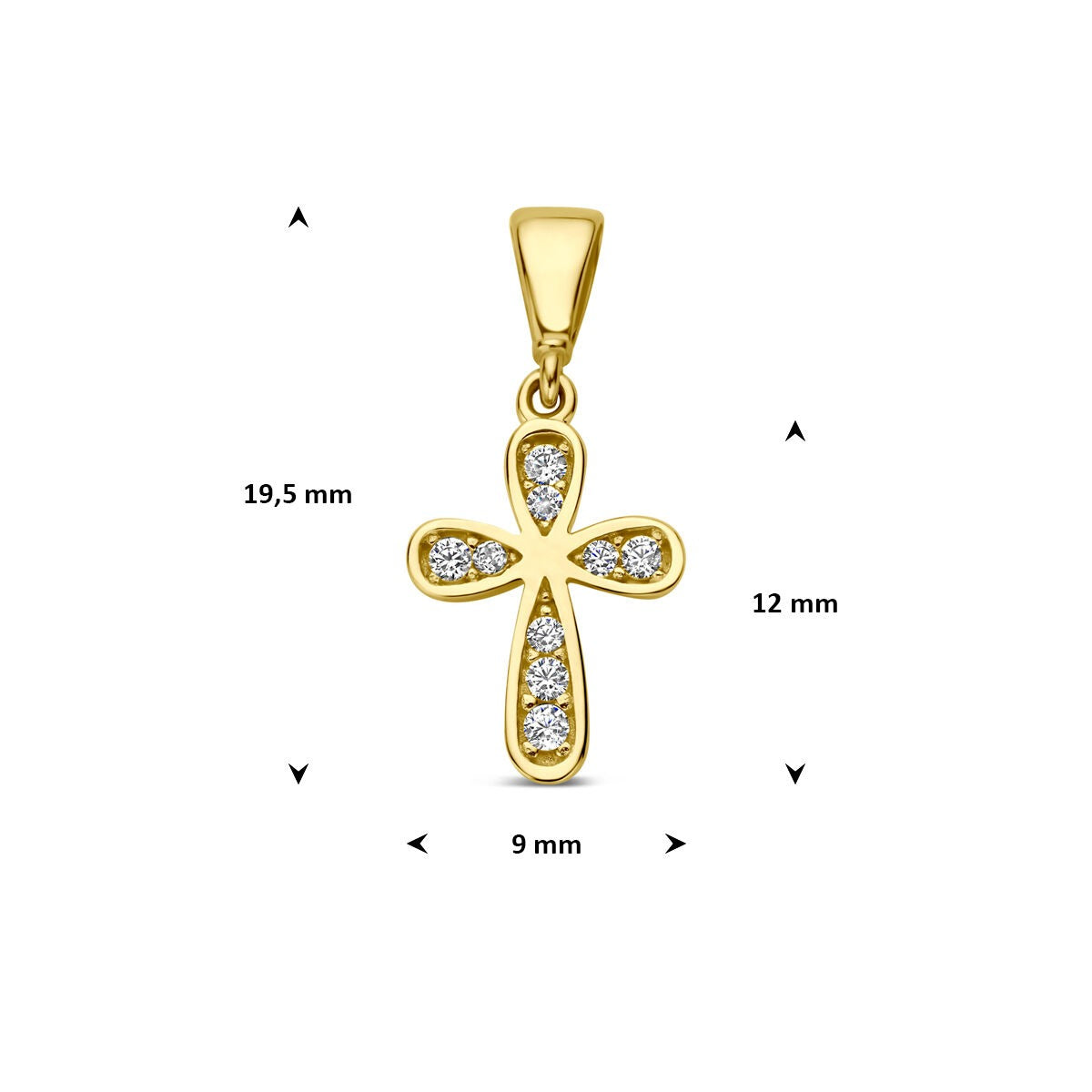 Ciondolo croce in oro giallo 9k con zirconi