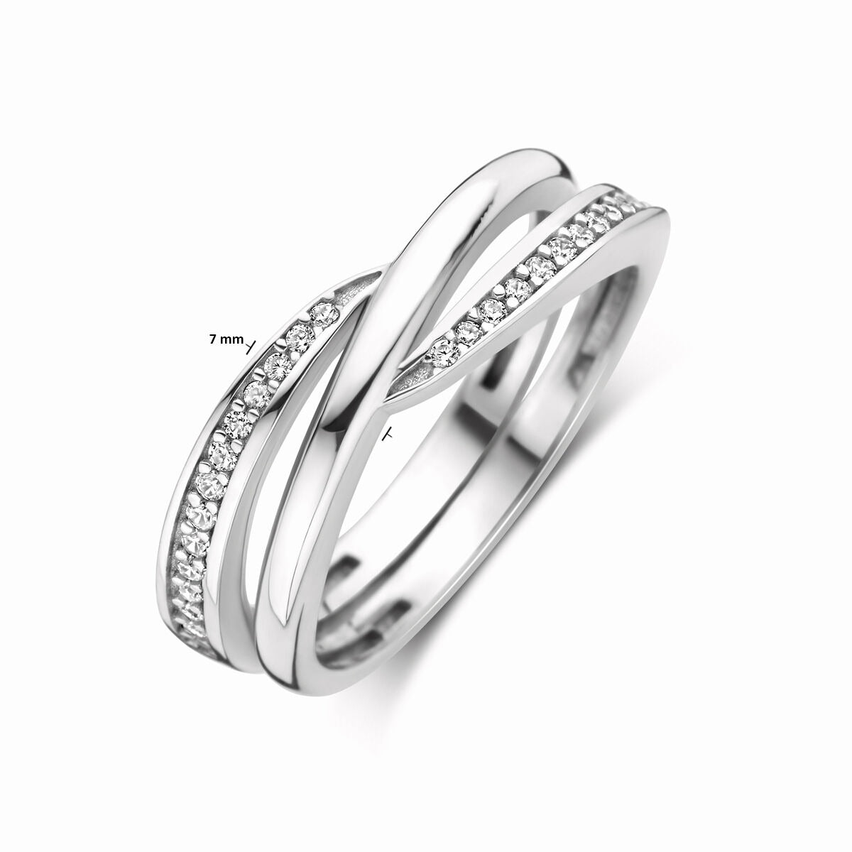 Anello in argento con zirconi – argento 925 rodiato, larghezza 7 mm