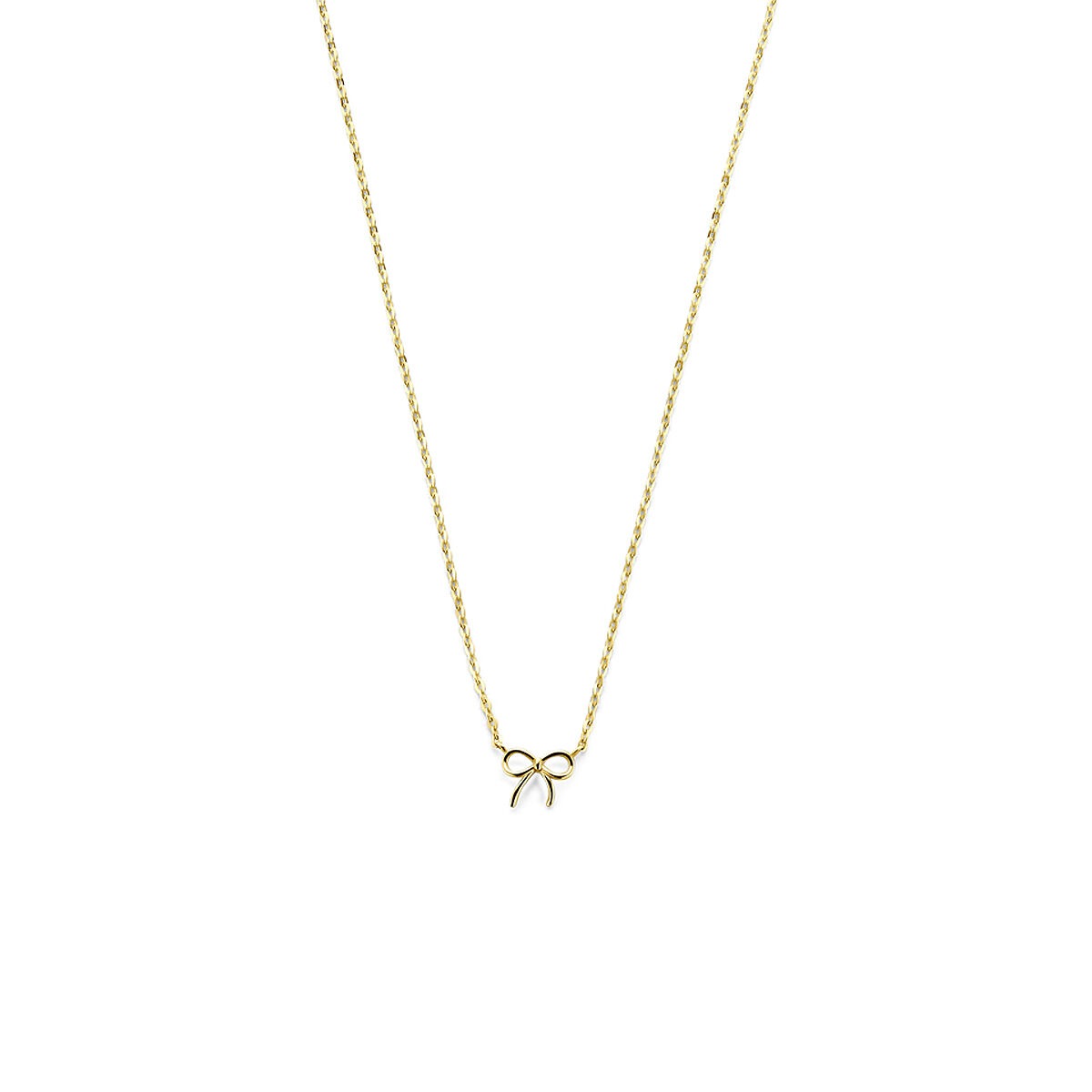 Geelgouden ketting met een strikvormig hanger, fijn en subtiel ontwerp.