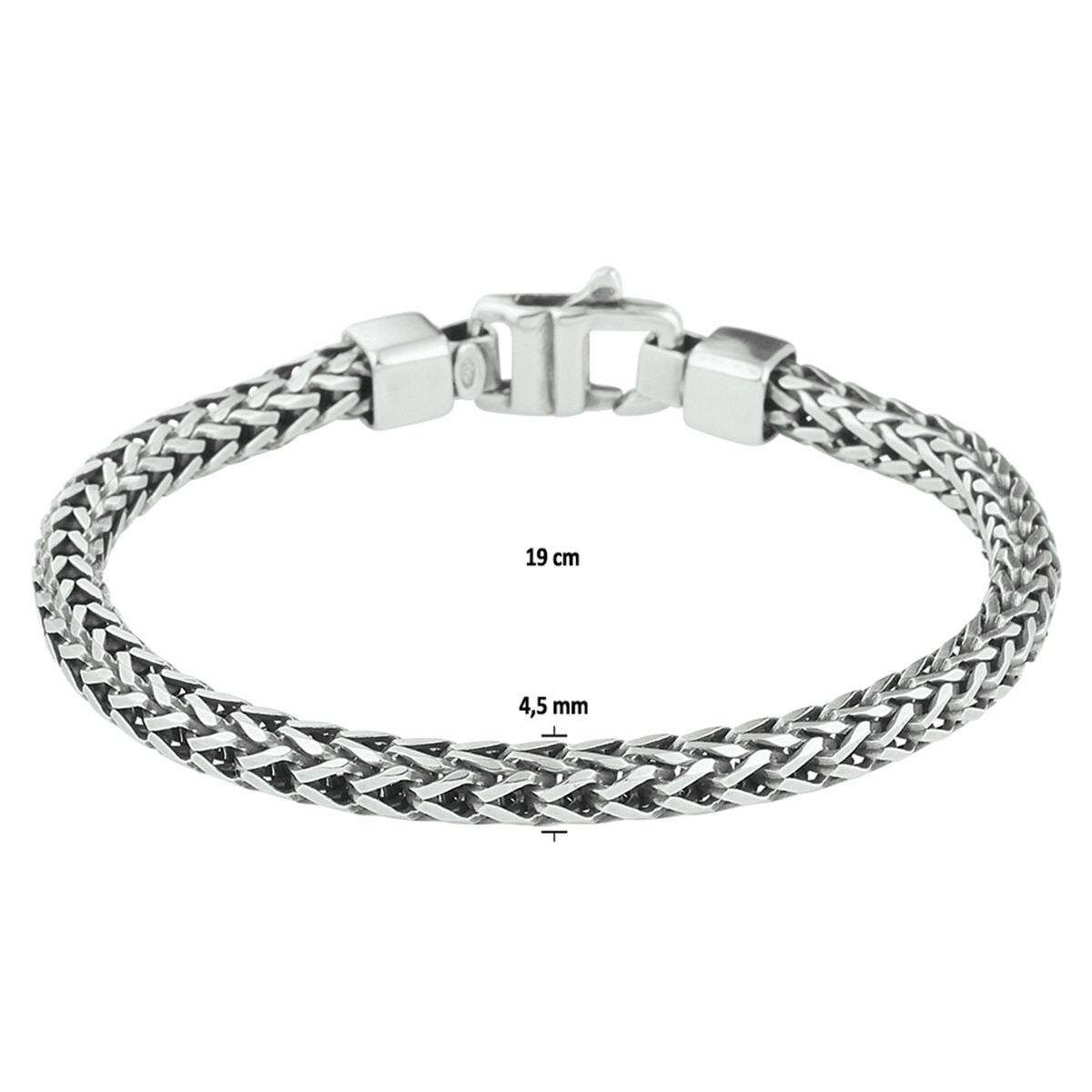 Geoxideerd 925 zilveren heren armband met vossestaartschakel