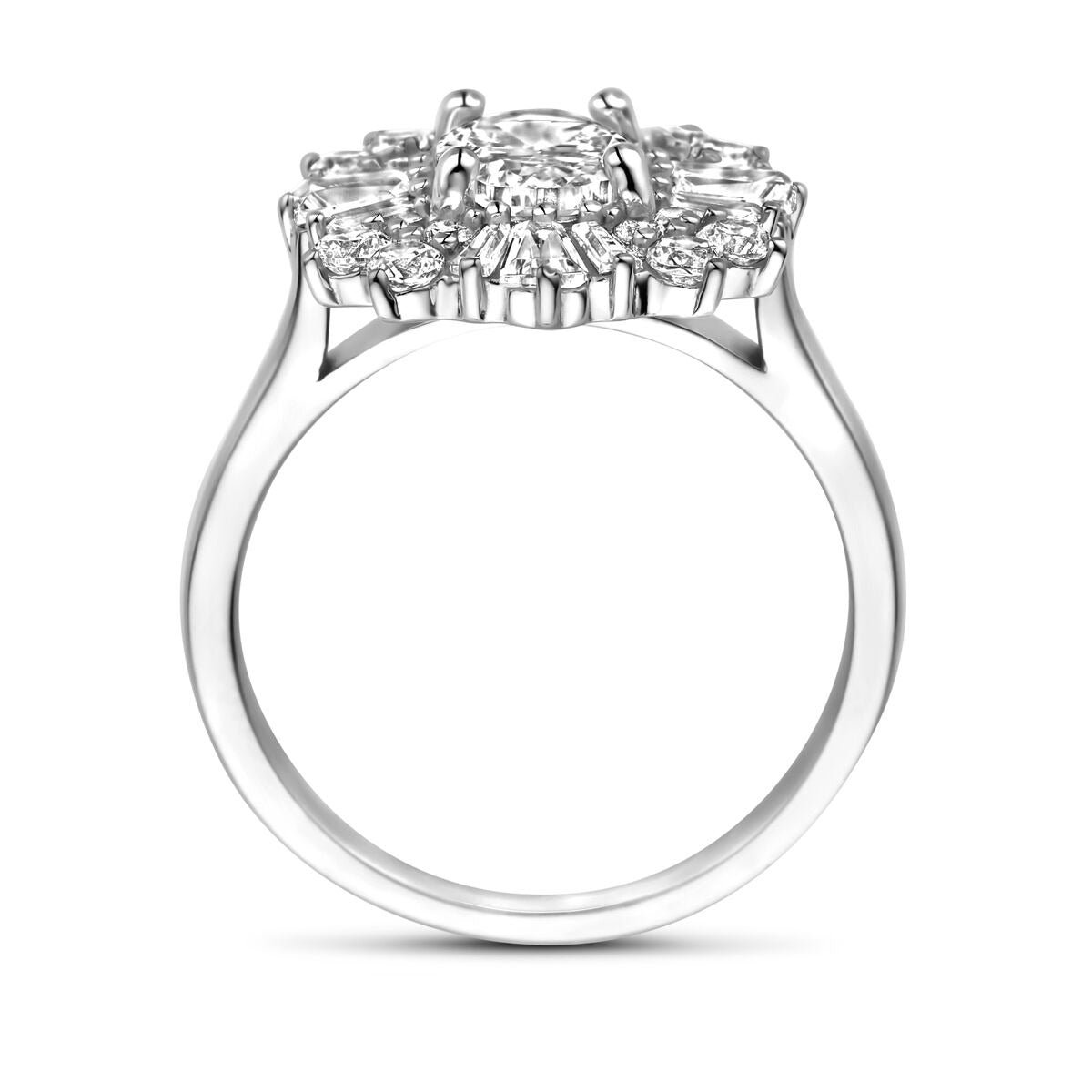 Anello da donna in argento con zirconia ovale – argento 925 rodiato, largo 14,5 mm
